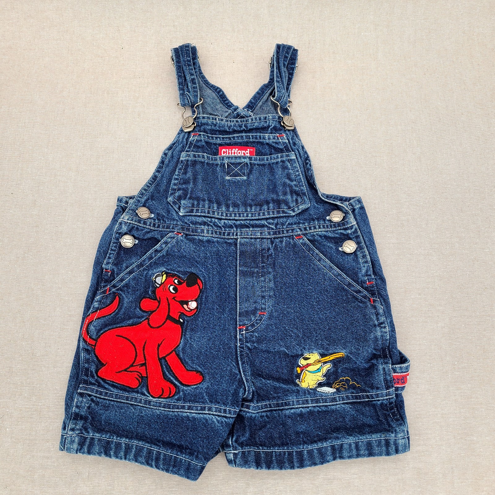 Vintage Clifford The Big Red Dog Overalls 2T Denim Baseball Shortalls 90s Vintage Clifford The Big Red Dog Overalls 2T Denim Baseball Shortalls 90s