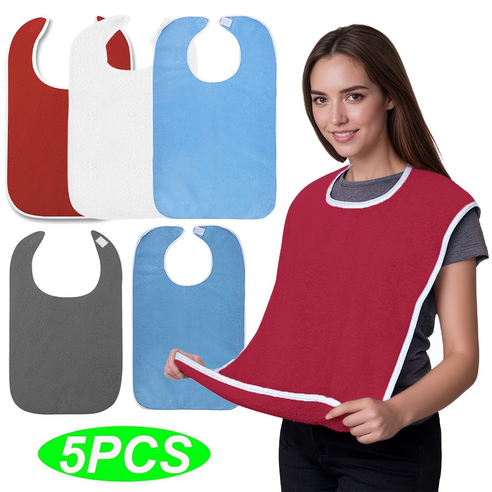 5PCS Adult Bibs for Eating Women/Men Bib-Washable Reusable Antifouling Unisex