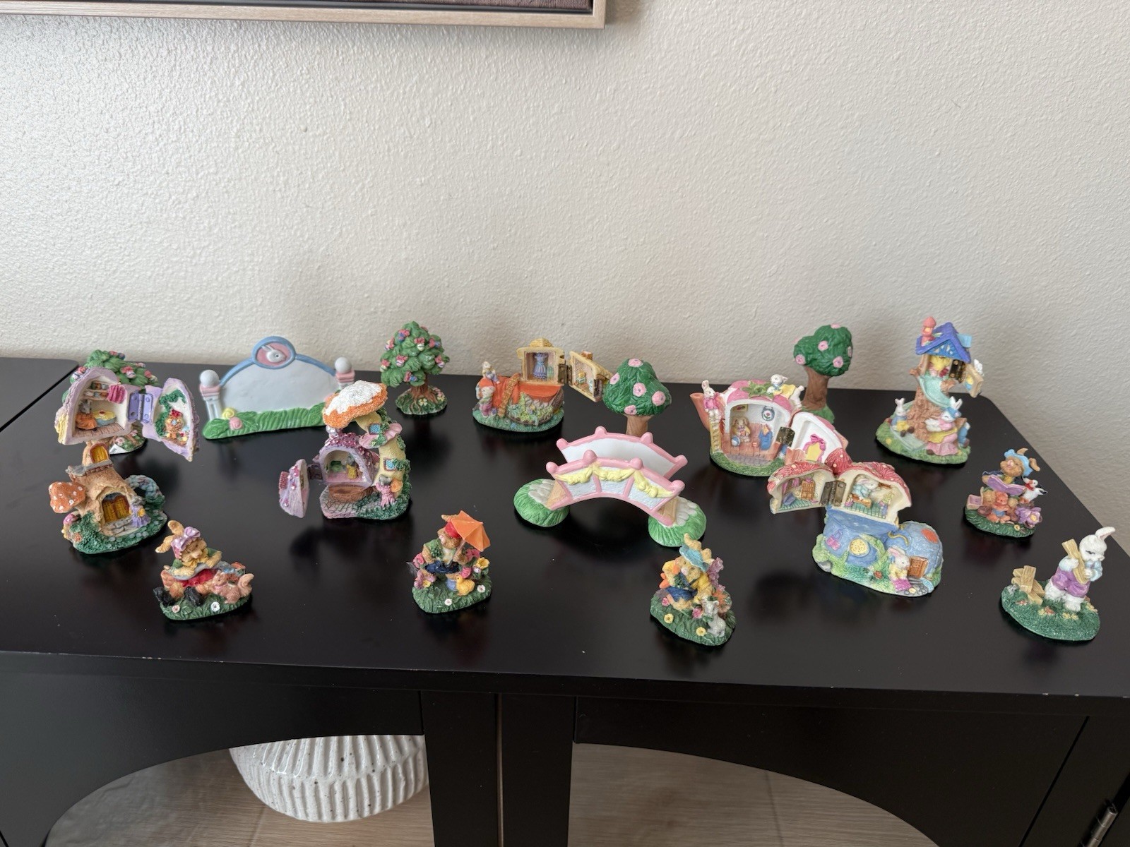 Vintage Carol Wright Gifts miniature hinged Easter houses With Trees Set 17pcs Vintage Carol Wright Gifts miniature hinged Easter houses With Trees Set 17pcs