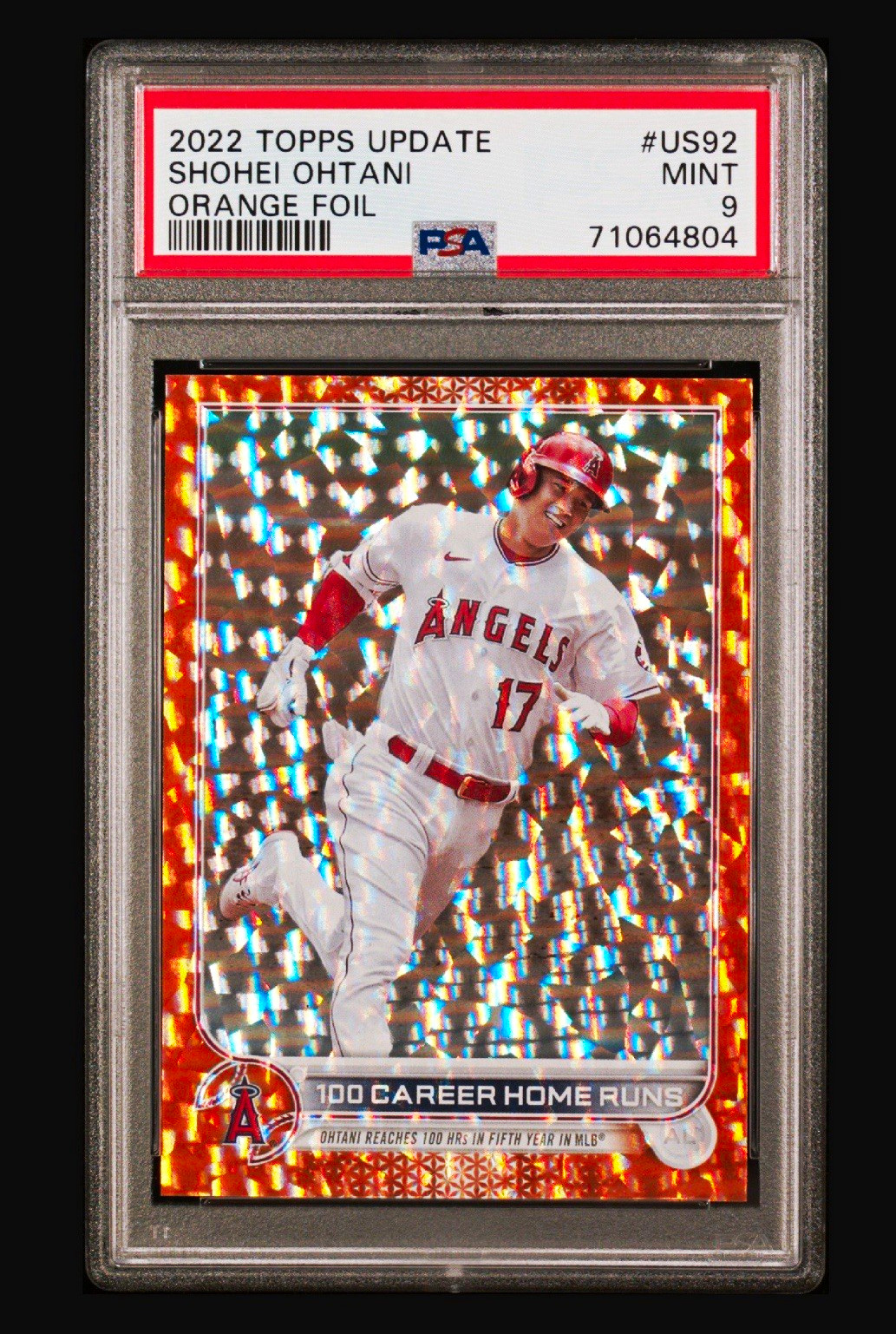Topps 2022 Update Shohei Ohtani 100 Career HR Orange Foil /299 PSA 9 Topps 2022 Update Shohei Ohtani 100 Career HR Orange Foil /299 PSA 9