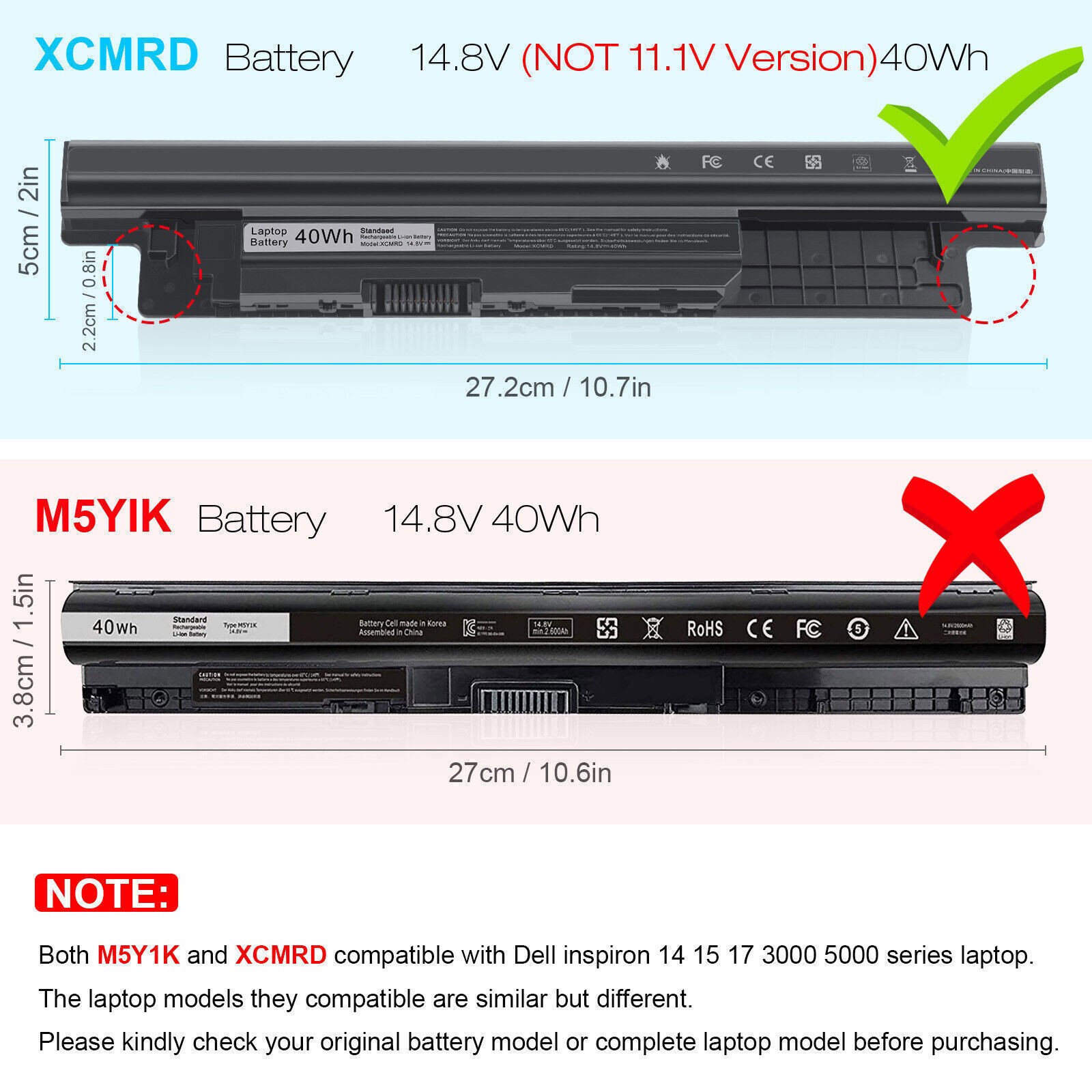 ✅LOT XCMRD Battery For Dell Inspiron 15 3521 3531 3537 3541 3542 3543 5521 5537