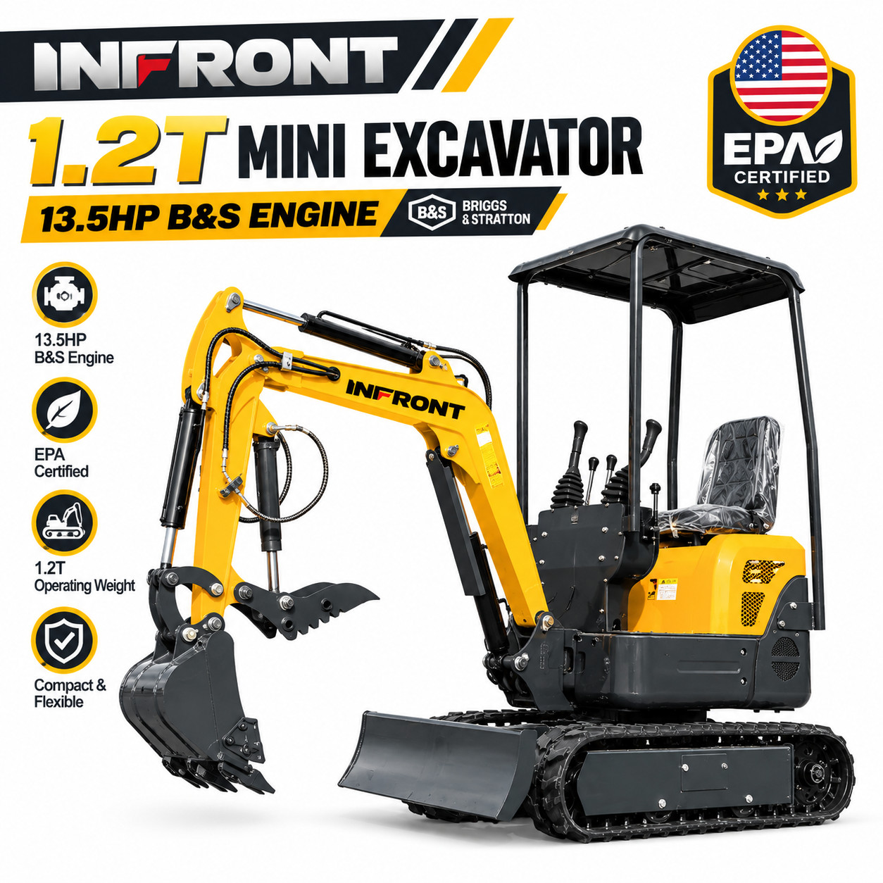 🔥NEW 1.2 Ton Mini Excavator 13.5HP B&S Engine Excavator US Spot Stoc EPA