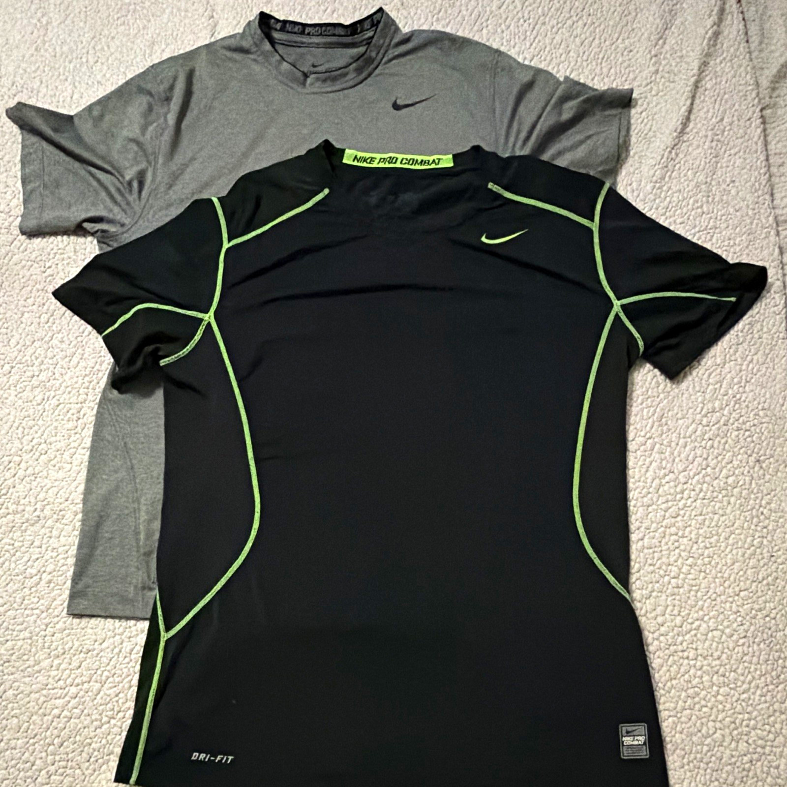 Nike Pro Combat Dri-FIT Compression Tees Men’s L Short Sleeve Crew Black/Gray Nike Pro Combat Dri-FIT Compression Tees Men’s L Short Sleeve Crew Black/Gray