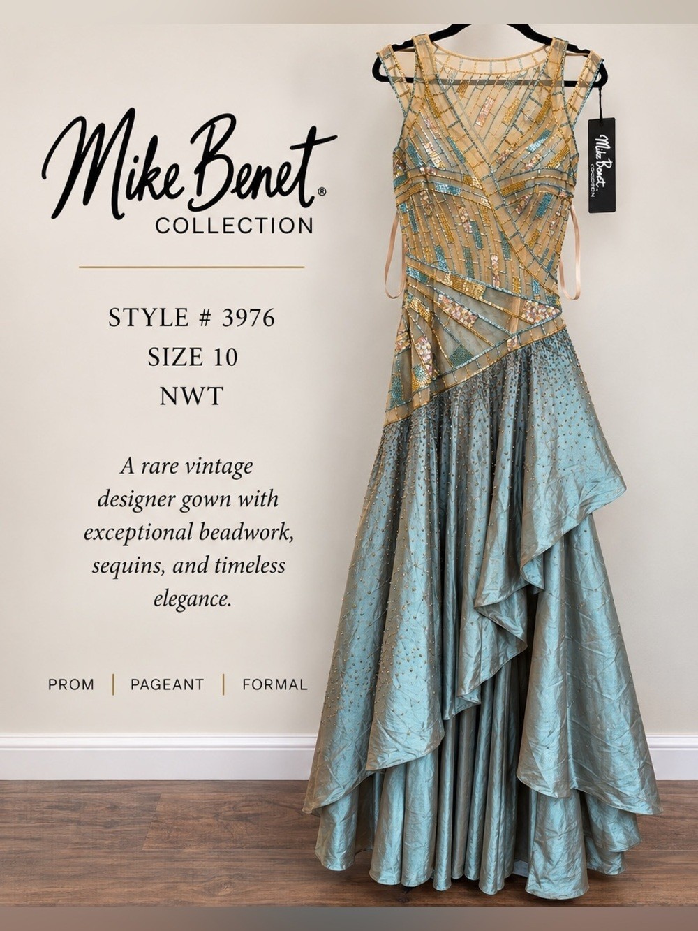Vintage 1980s Mike Benet Beaded Sequin Gown Style/3976 Size 10 NWT