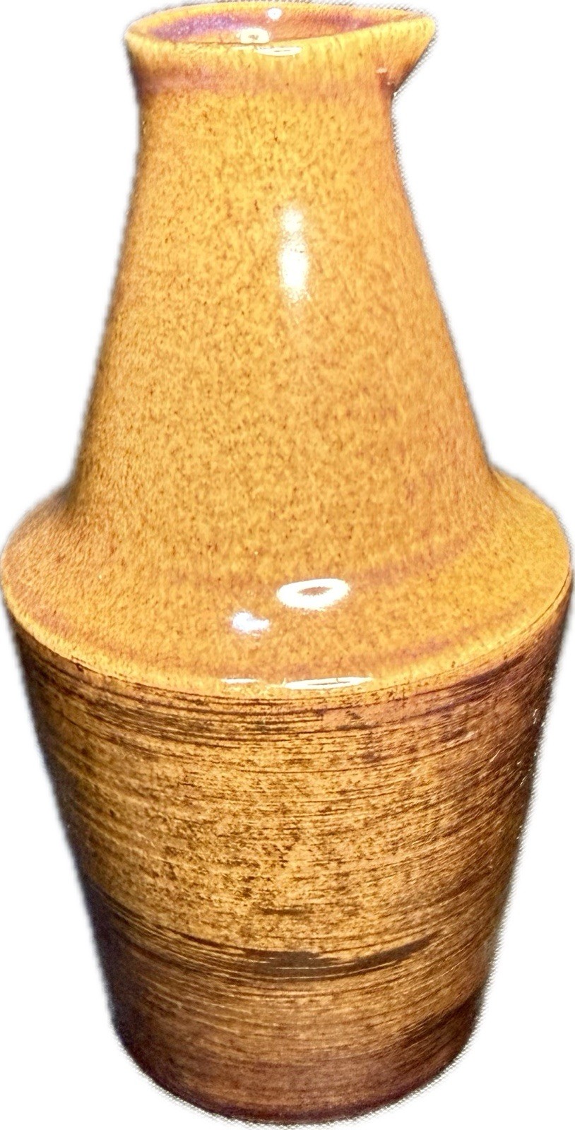 Vintage Stang Stoneware Hand Painted Pottery CarafeVase Pitcher Gold Brown MCM