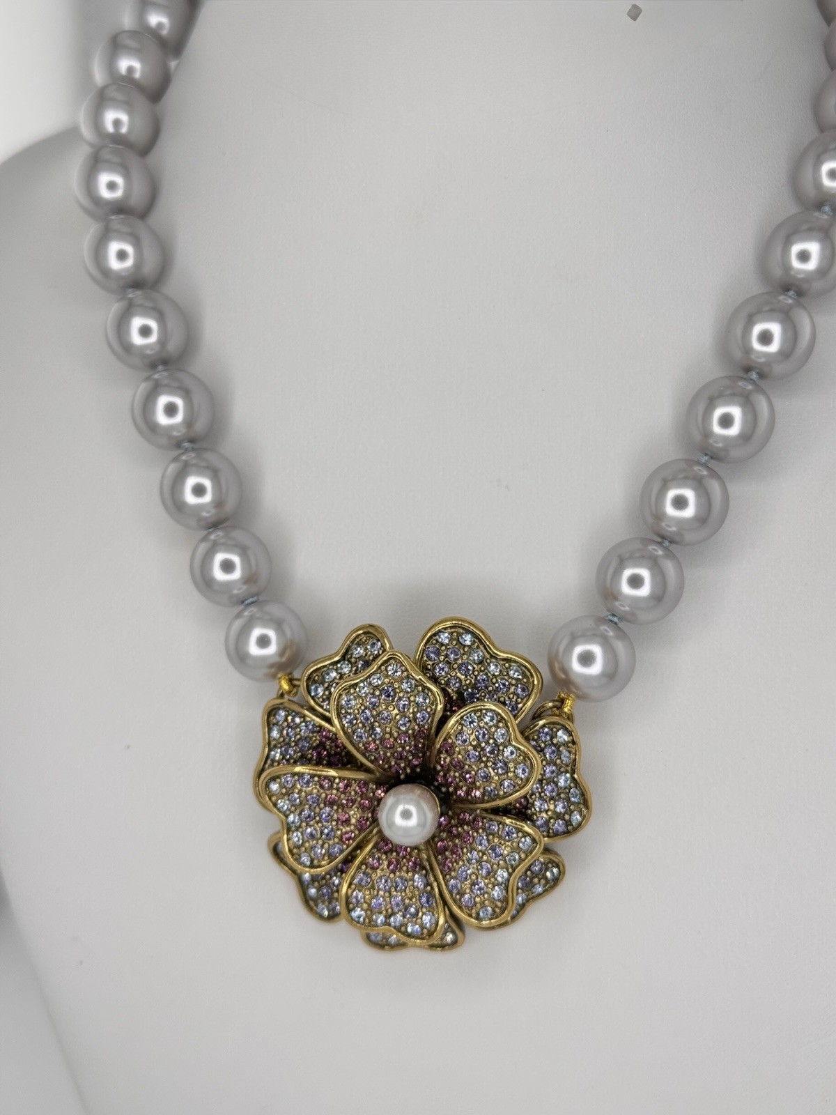 Signed Heidi Daus Lavender Flower Swarovski Necklace NEVER WORN