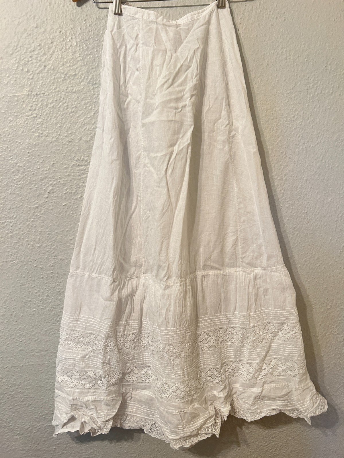 Antique Edwardian XXS White Cotton Tiered Lace Lawn Skirt Petticoat 22\