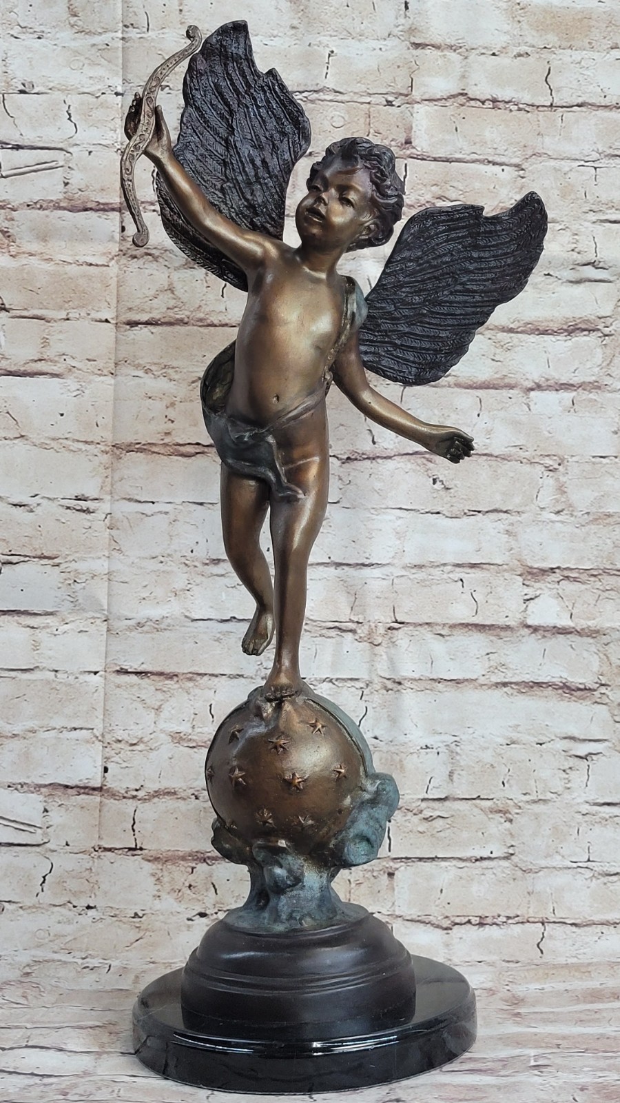 Vintage Art Nouveau Figural Bronze Spelter Cherub Cupid Statue 24\