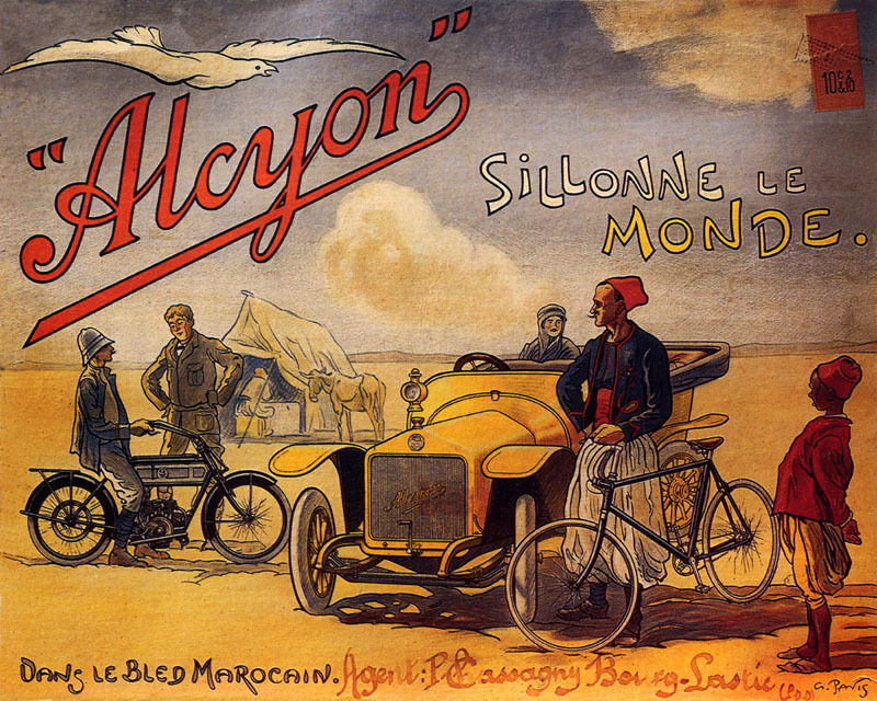 POSTER ALCYON FRENCH CAR BIKE TRAVELS THE WORLD DESERT VINTAGE REPRO FREE S/H POSTER ALCYON FRENCH CAR BIKE TRAVELS THE WORLD DESERT VINTAGE REPRO FREE S/H
