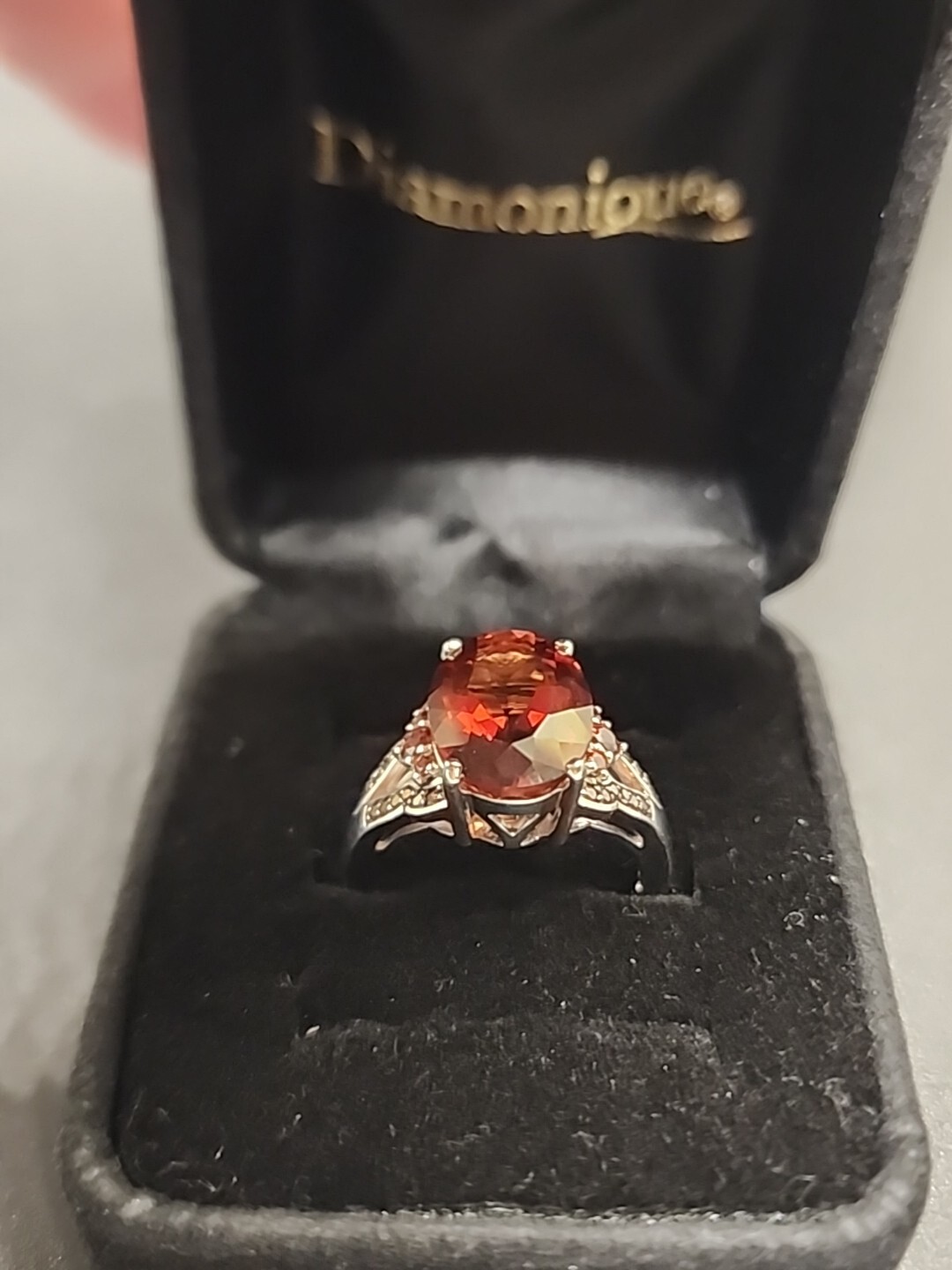 4.65ctw Red Vermelho labradorite & Red Diamond Rhodium over Silver ring Size 8