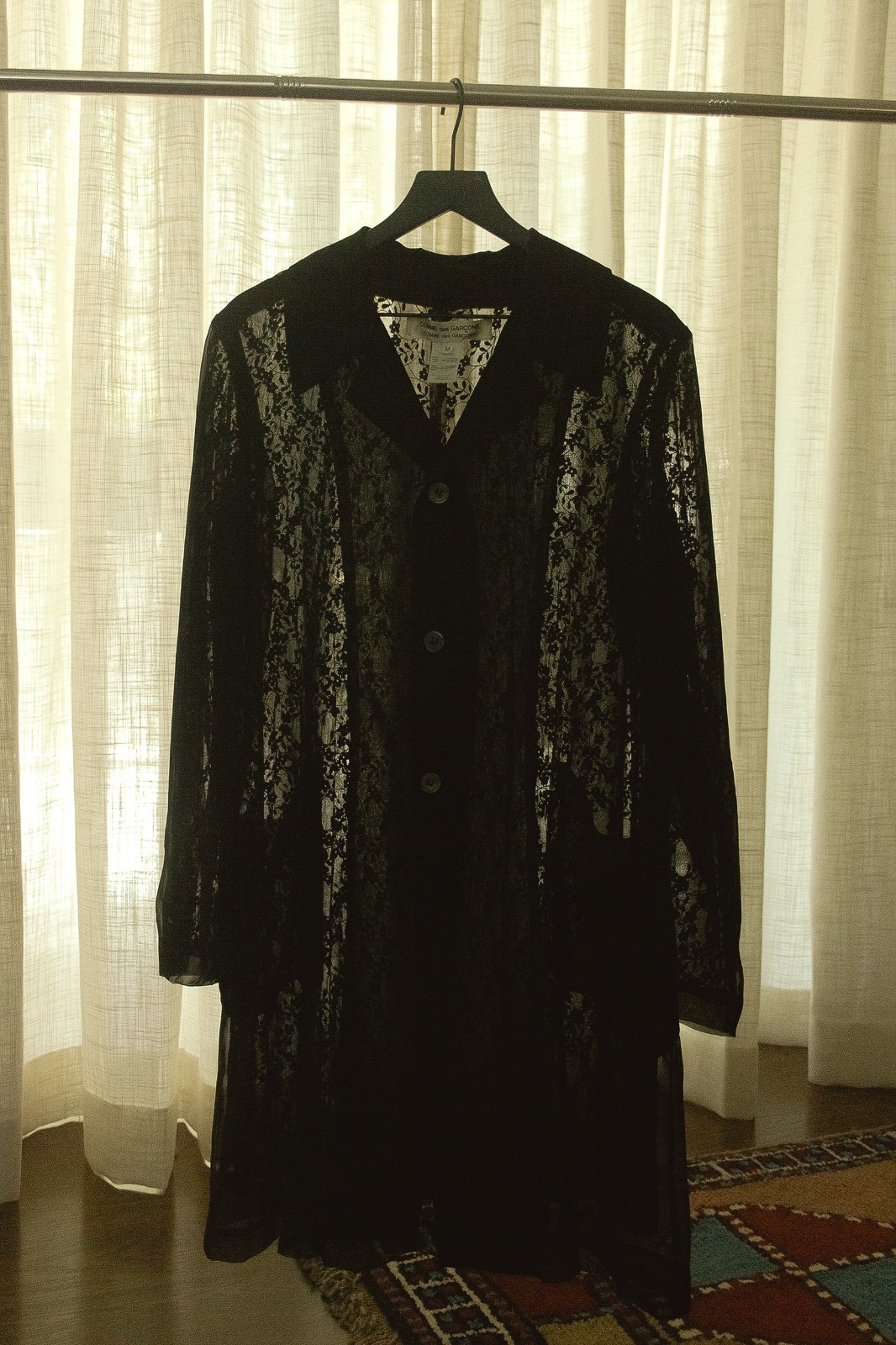Vintage Comme des Garçons Black Sheer Lace Long Blazer Jacket Medium Vintage Comme des Garçons Black Sheer Lace Long Blazer Jacket Medium