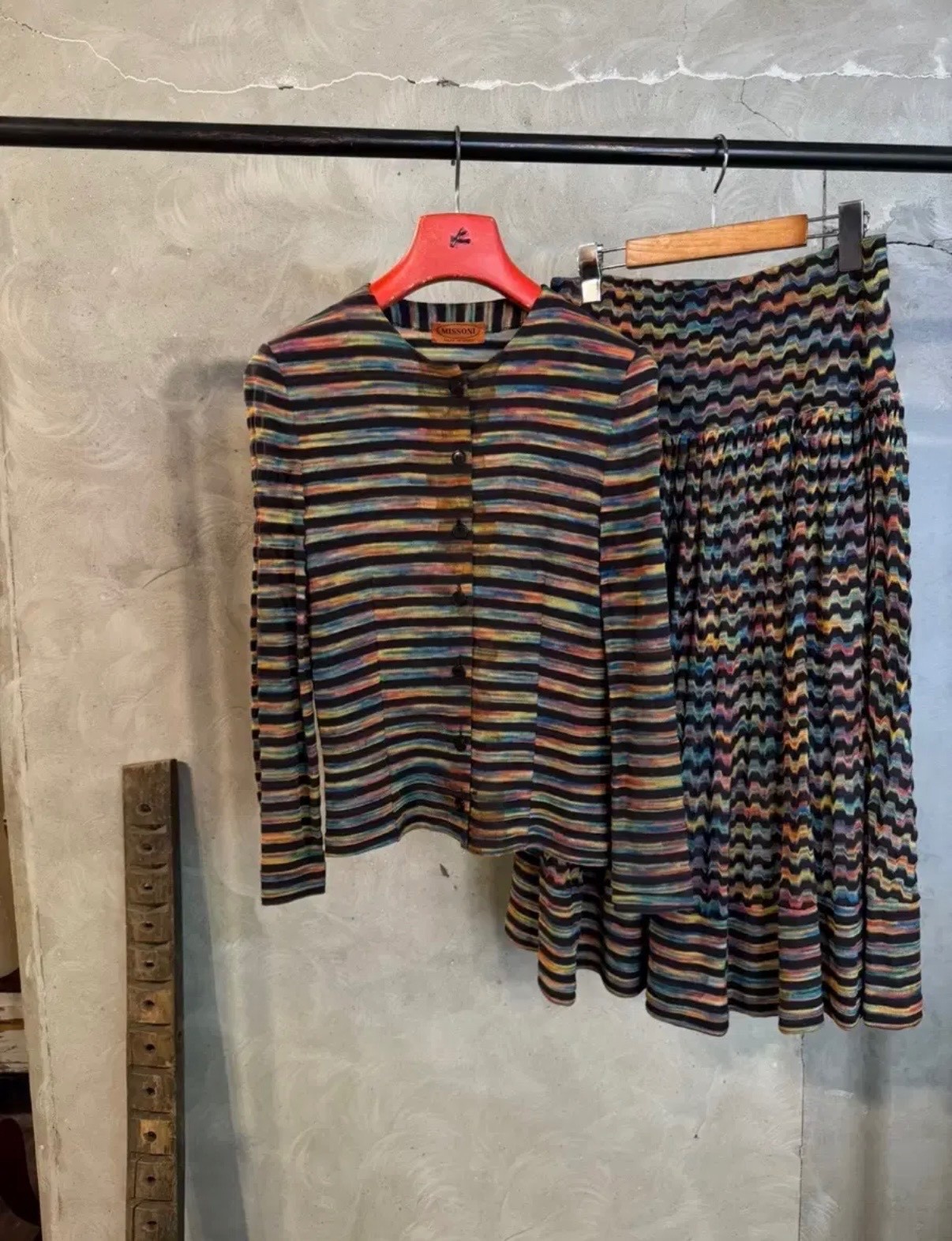 Vintage Missoni 2 Piece Cardigan Skirt Set Italy Knit Orange Label Women’s L
