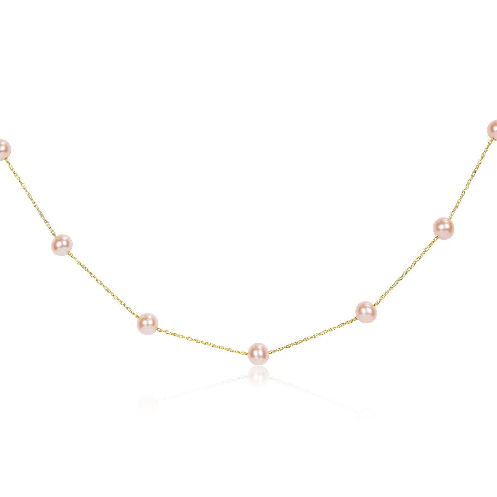 Amour 14K Yellow Gold Pink Freshwater Cultured Pearl Delicate Tin-cup Necklace Amour 14K Yellow Gold Pink Freshwater Cultured Pearl Delicate Tin-cup Necklace