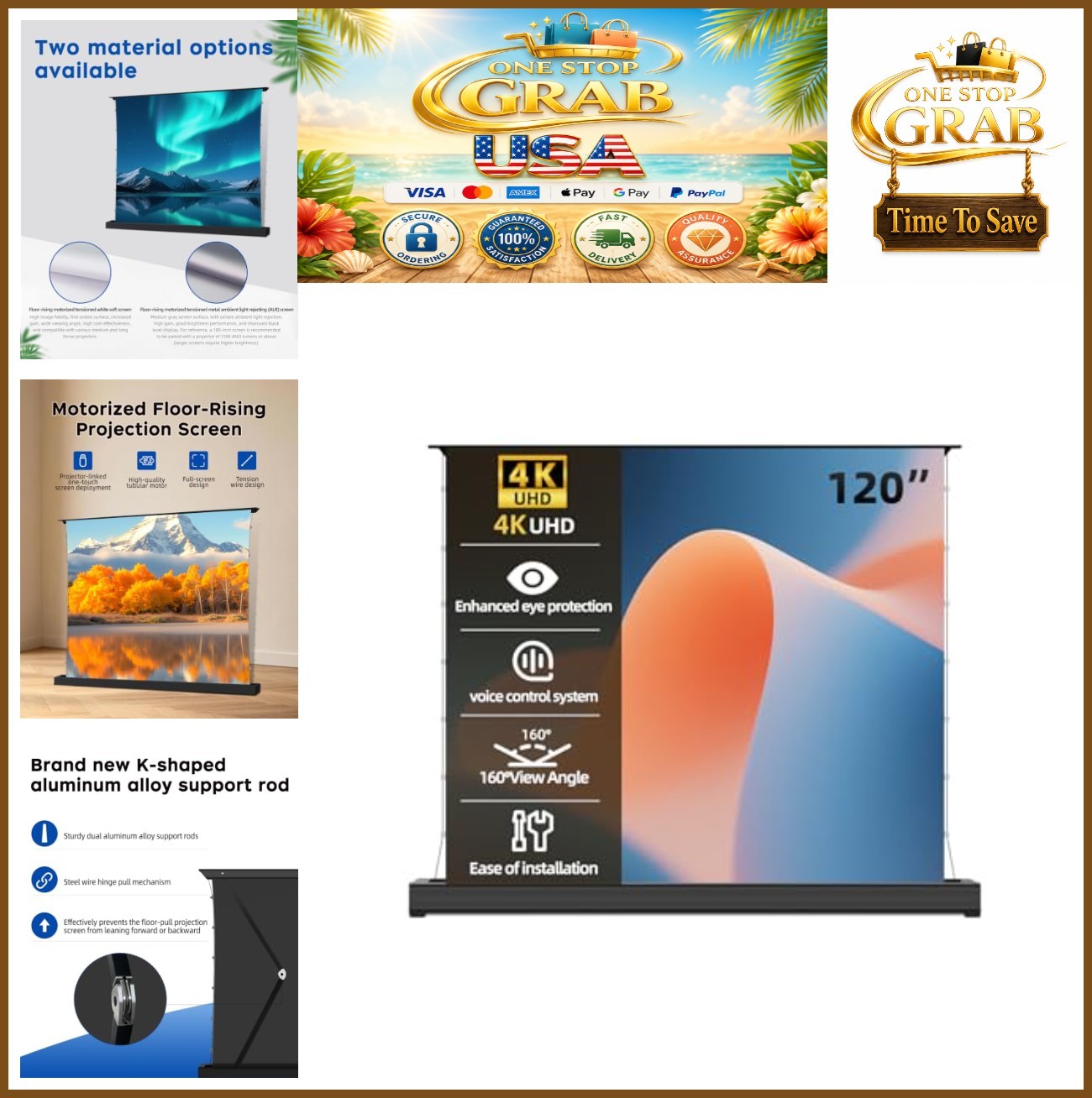 120 Inch Motorized Floor Rising Projector Screen 16:9 Matte White 4K 8K UST