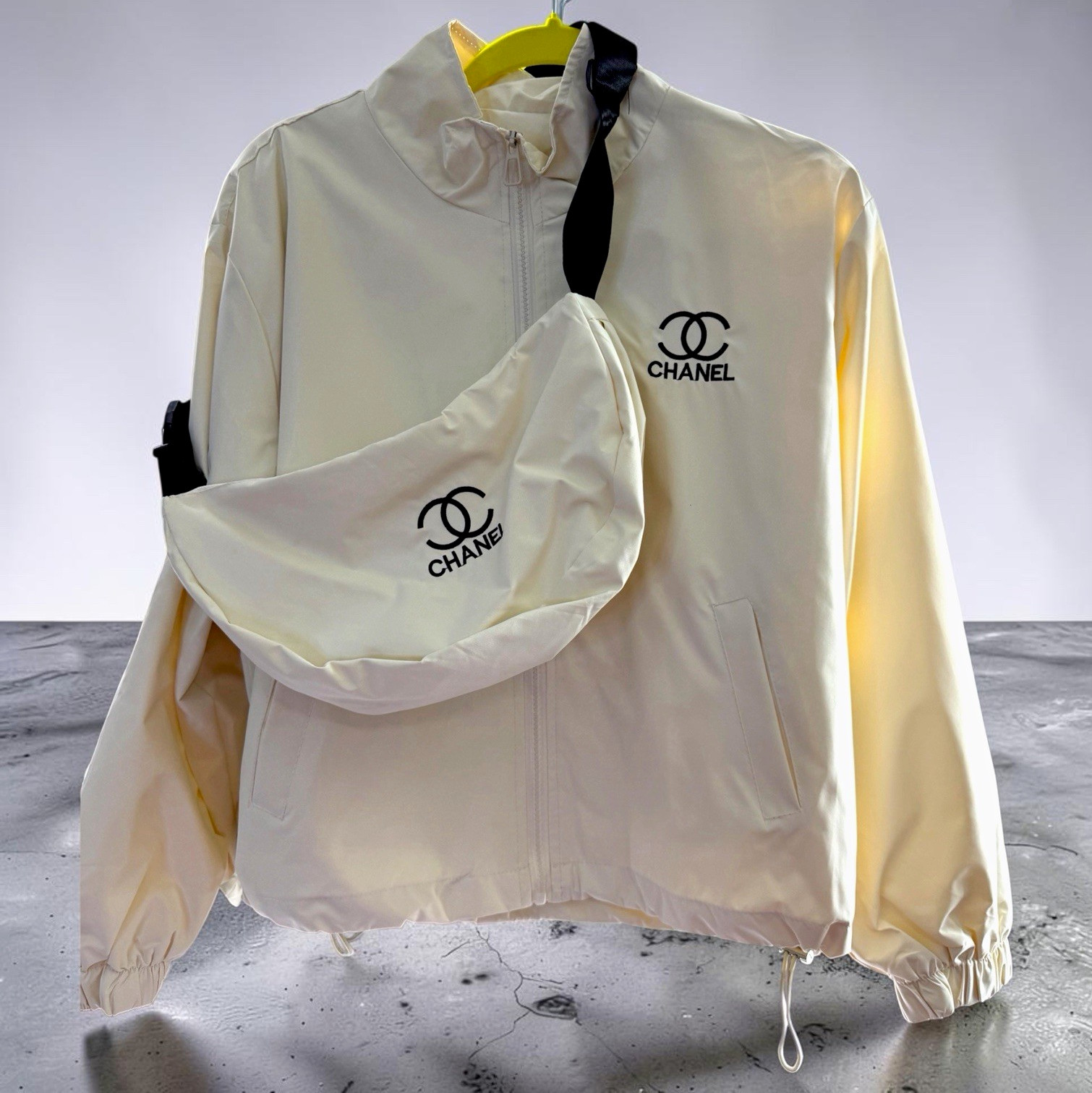 CHANEL White Windbreaker New With body bag