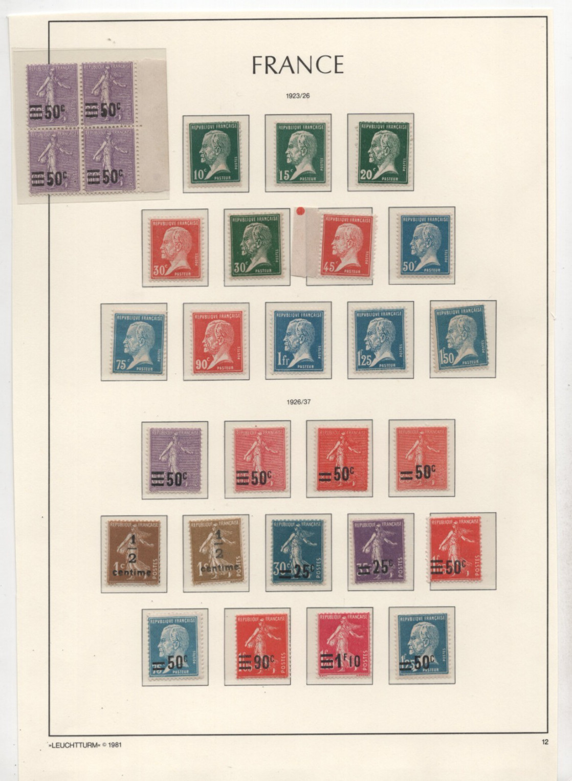 France 1923-1926 Pasteur & Sower Issues Scott #185-196 & 227/240 Mostly Mnh