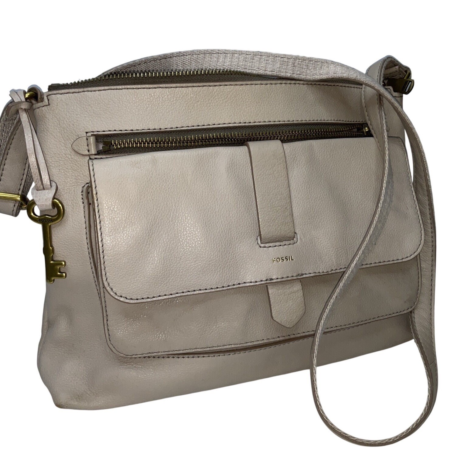 Fossil Kinley Crossbody Shoulder Bag Light Gray Pebbled Leather Purse Handbag Fossil Kinley Crossbody Shoulder Bag Light Gray Pebbled Leather Purse Handbag