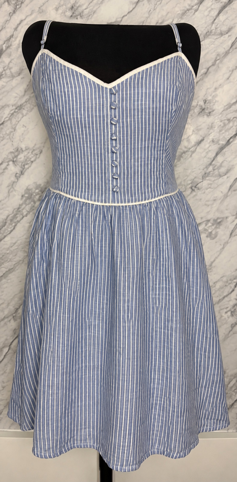 Abercrombie & Fitch Blue White Striped Sundress Smocked Back Button Front Abercrombie & Fitch Blue White Striped Sundress Smocked Back Button Front