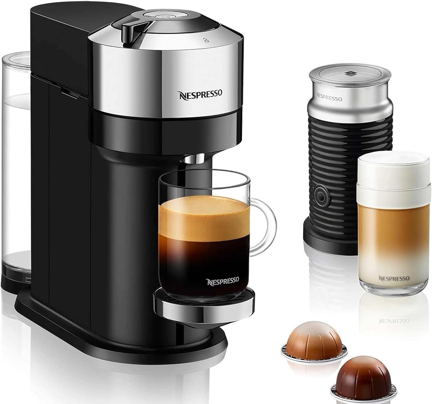 Nespresso De\'Longhi Vertuo Next Coffee Maker Aeroccino 3 Frother Black/Chrome