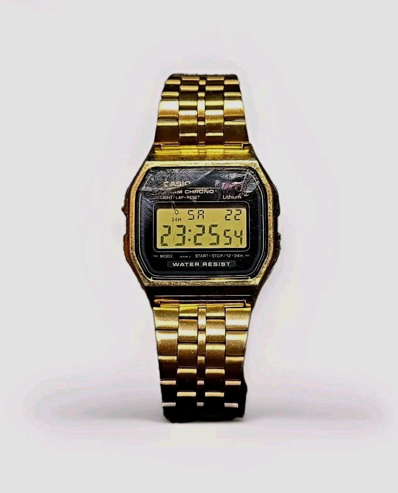 Rare Casio A159WGE Gold Digital Watch Module 593 Japan DH Vintage Black Dial