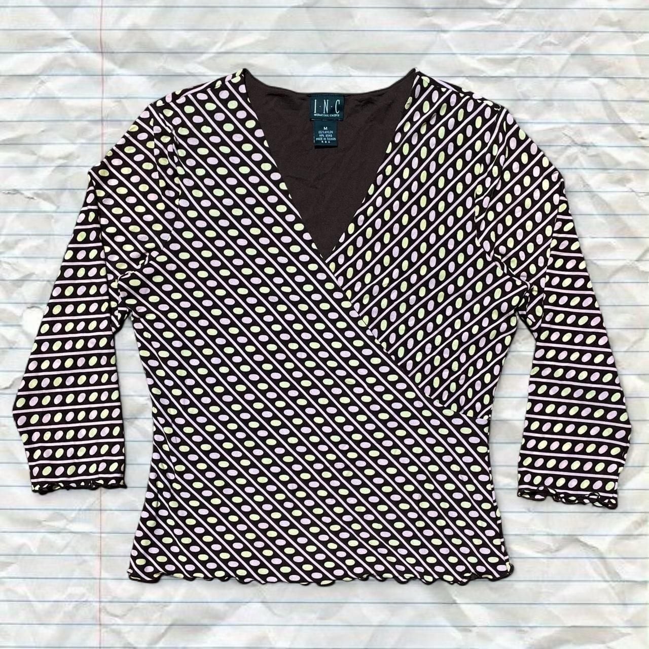 INC International Concepts Brown Oval Print Wrap Top
