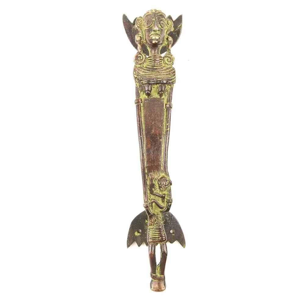 Set of 2 Antique Look Green Patina Brass Tribal Long Body with Door Handle