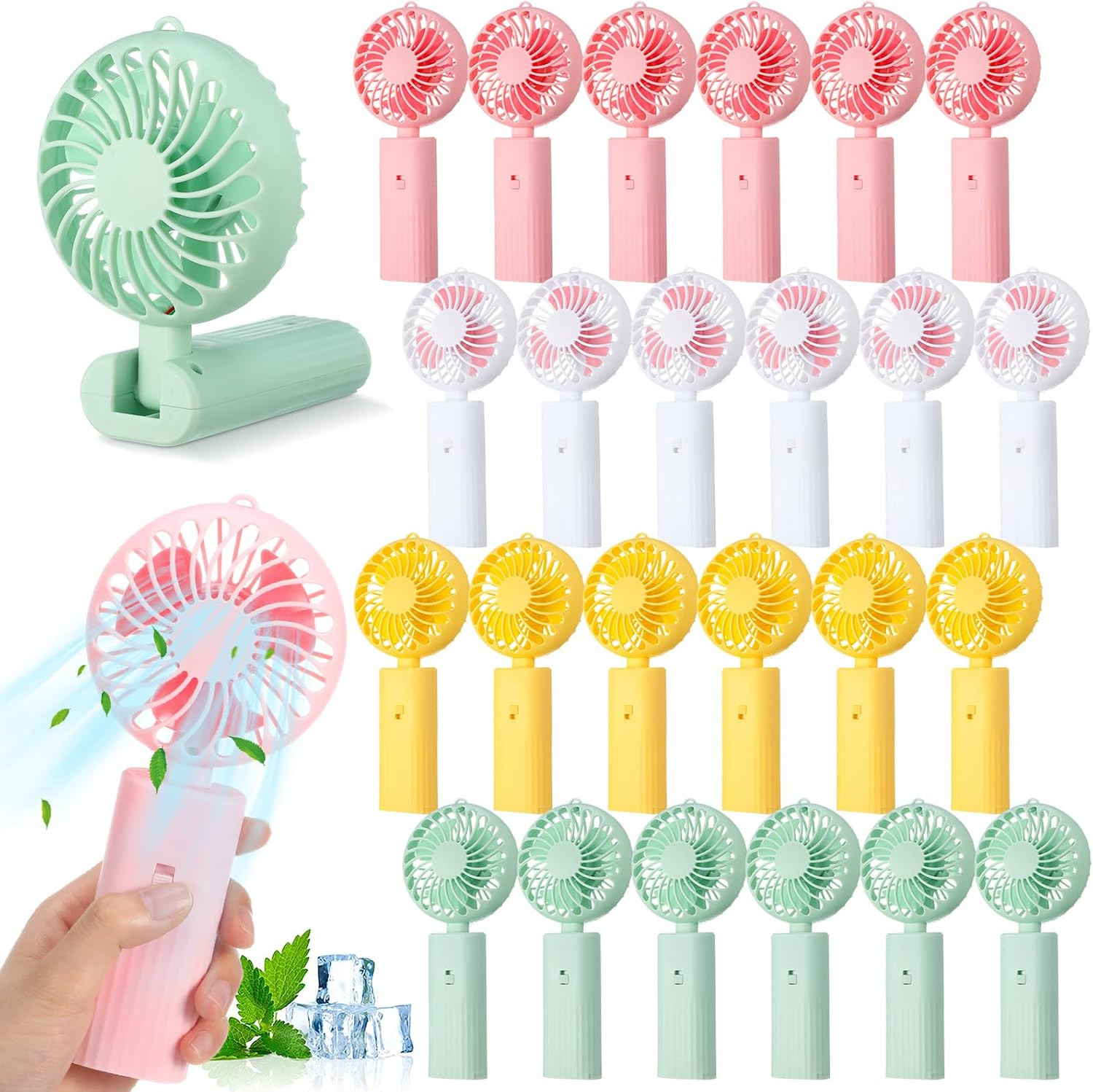 Tujoe 24 Pcs Mini Handheld Fans Bulk, 180° Foldable Portable Personal Fans, Smal