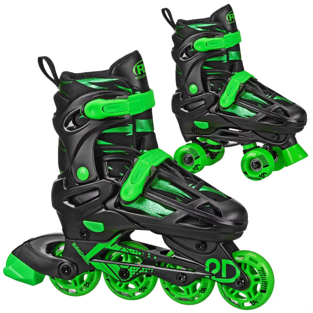 Roller Derby Green Wire Kids\' Adjustable Inline-Quad Combo Skates -