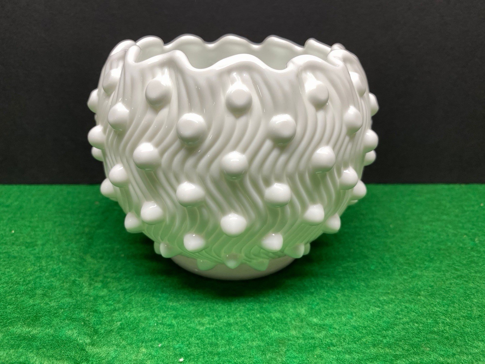 Vintage Fenton White Milk Hobnail Swirl Rose Bowl Vase Vintage Fenton White Milk Hobnail Swirl Rose Bowl Vase