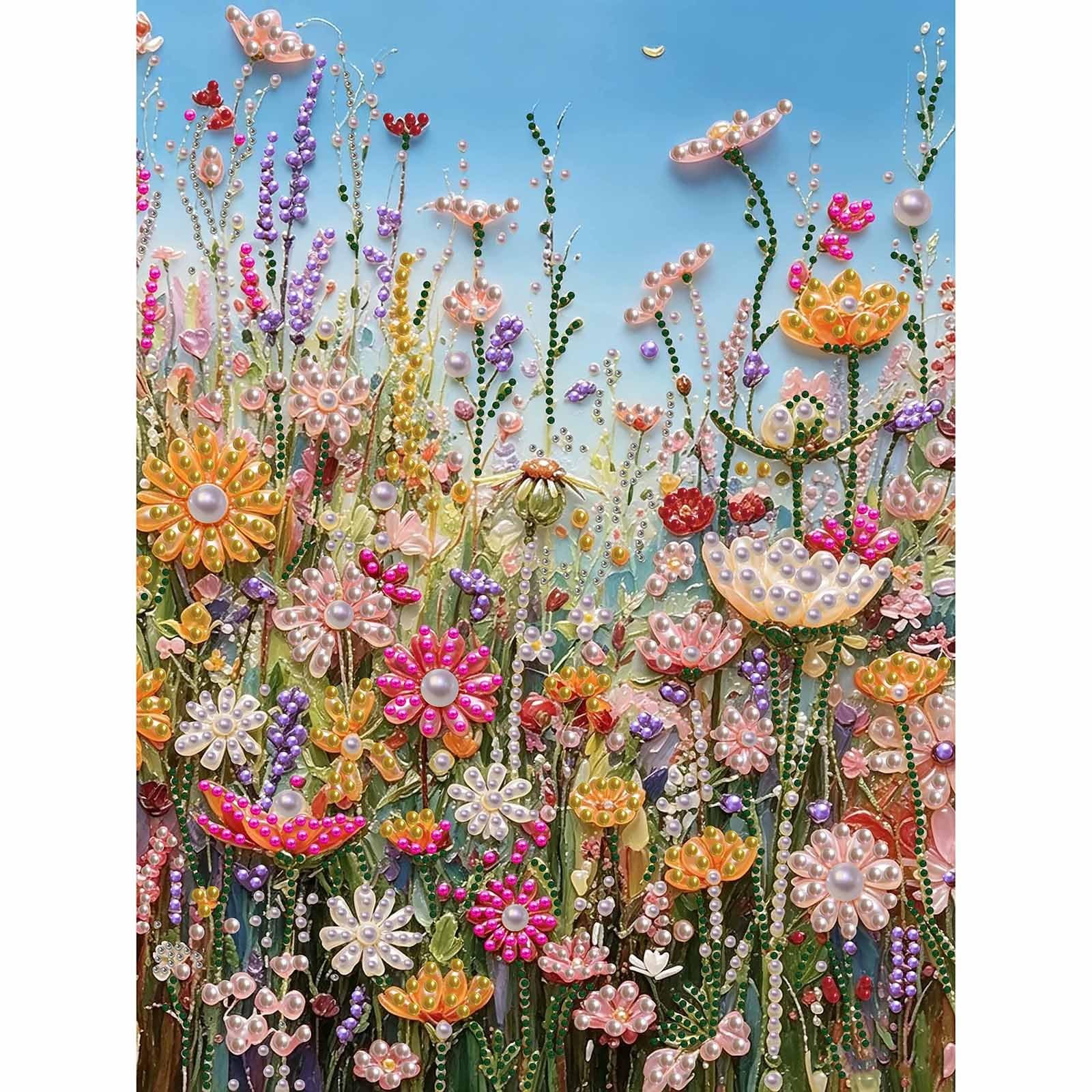 Wild Flowers Pearl Diamond Painting Kit 12 x 16 Inch