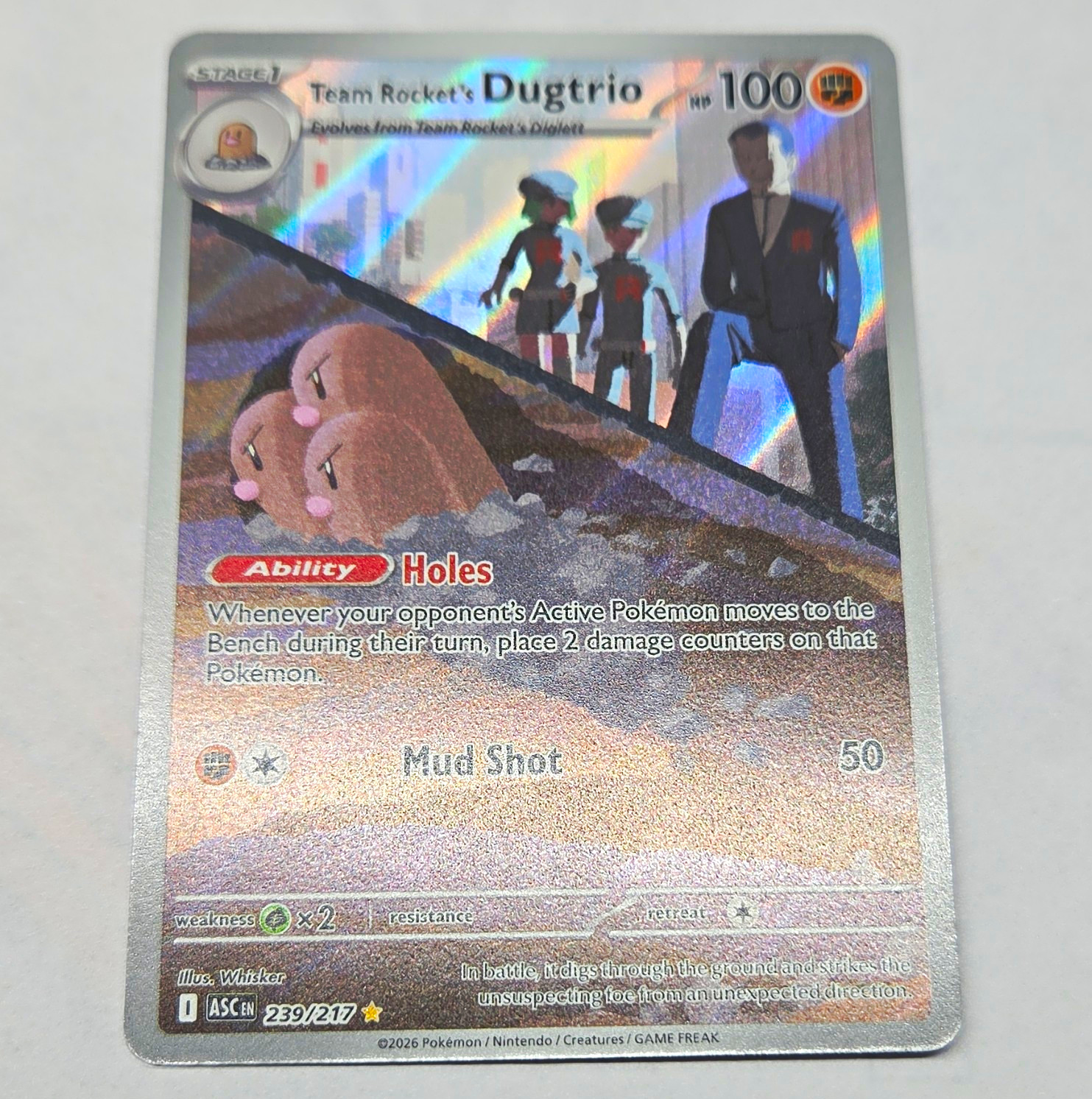 Nintendo Team Rocket\'s Dugtrio 239/217 ASCEND Rare Holo ENG 100HP Stage 1