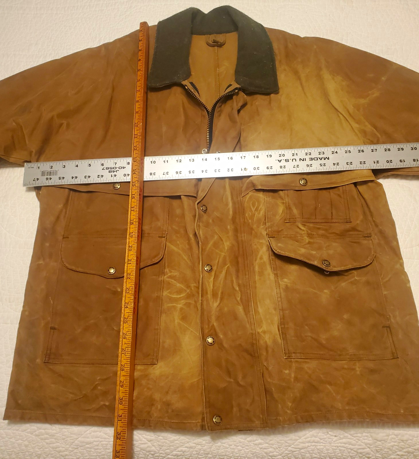 Filson Tin Cloth Field Jacket Brown Men\'s L Button/Zip Mid-Length Outdoor