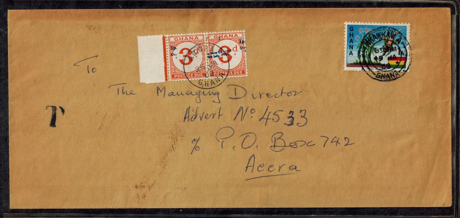 Gold Coast 1968 Due Cover w/ SG D21b 3d Orange R61-2 & Ghana SG 460 1NP