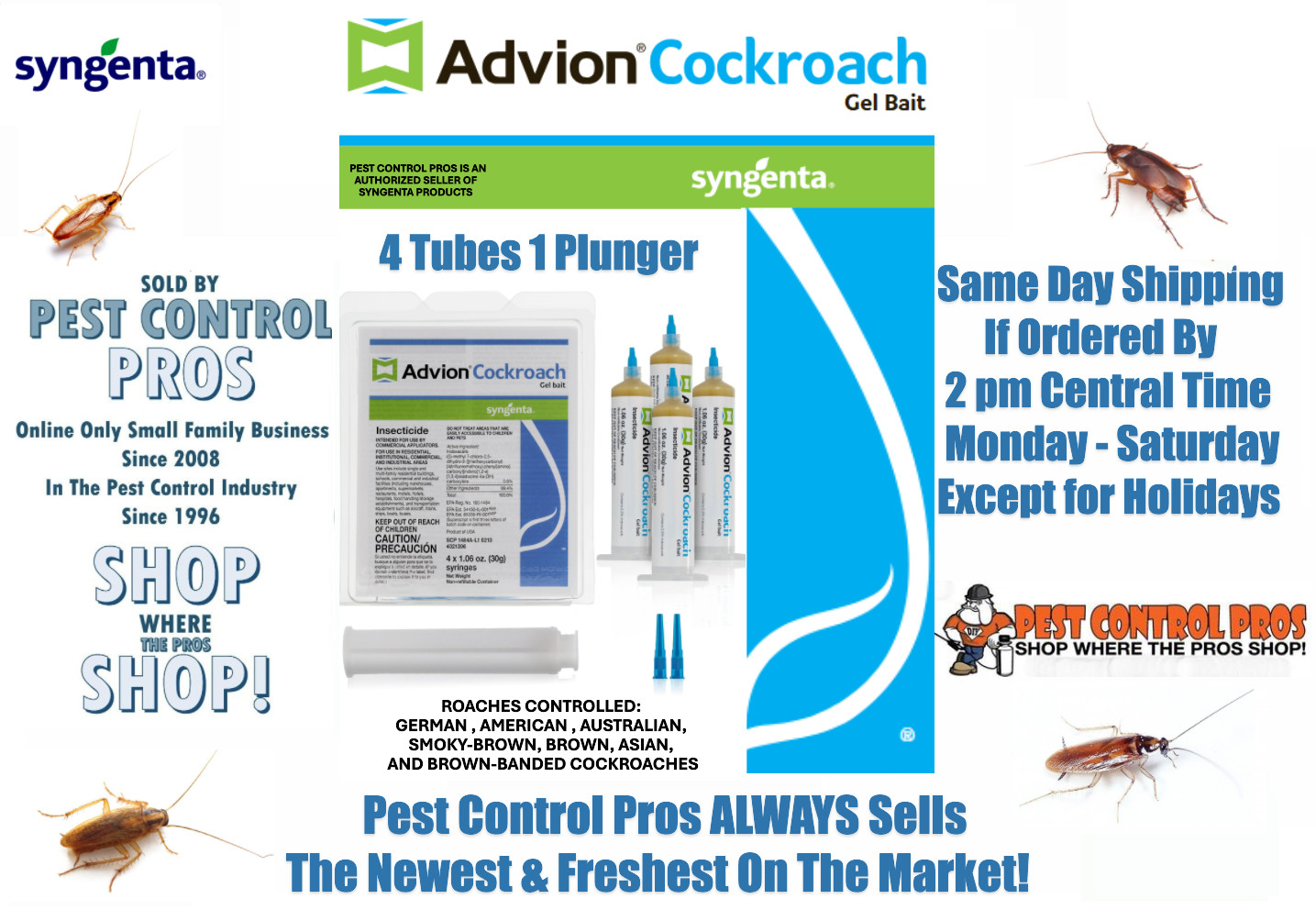 4 Tubes Advion Cockroach German Roach Control Bait Gel Kill American Brown etc