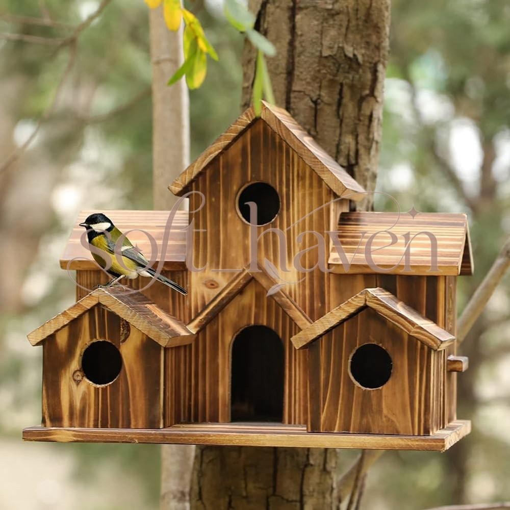 Wood Bird Houses Outdoor 6 Hole Bird House Room Cardinals Hanging Birdhouse
