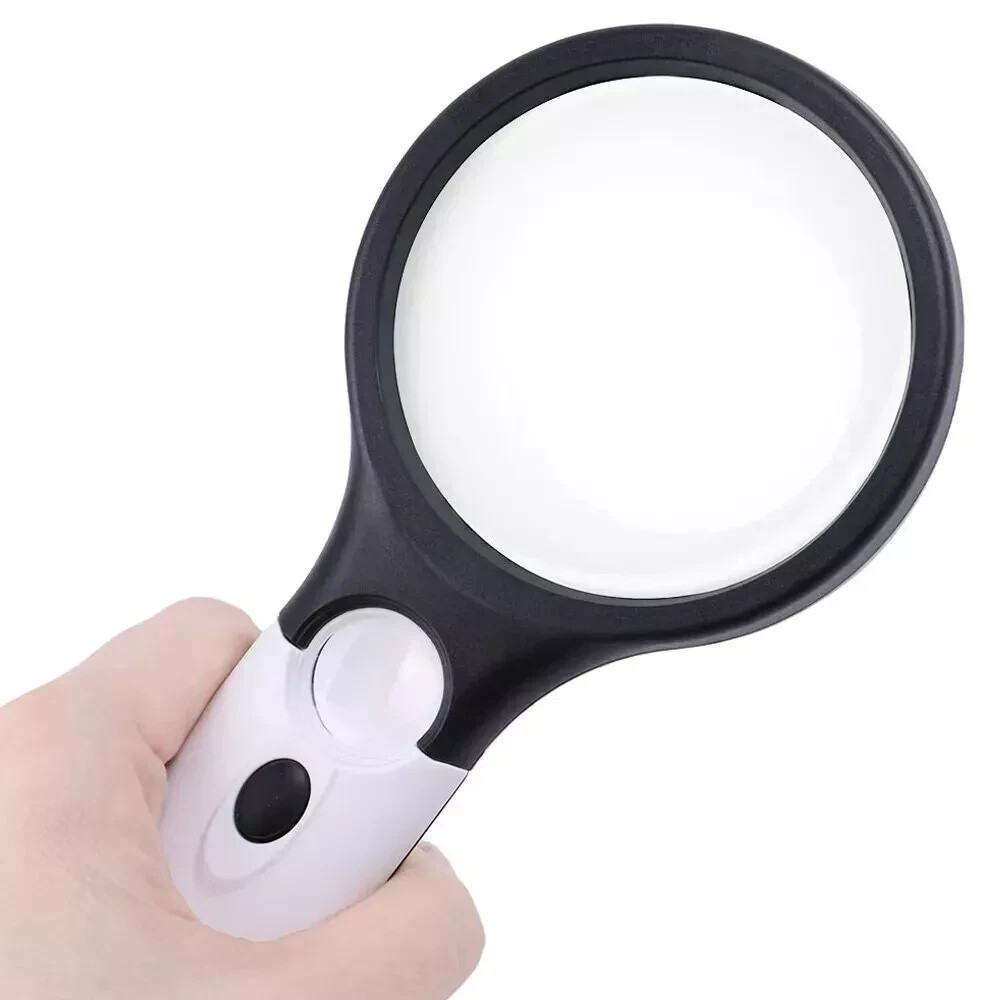 50X Magnifying Glass Handheld Magnifier 3 LED Light Reading Lens Jewelry Loupe