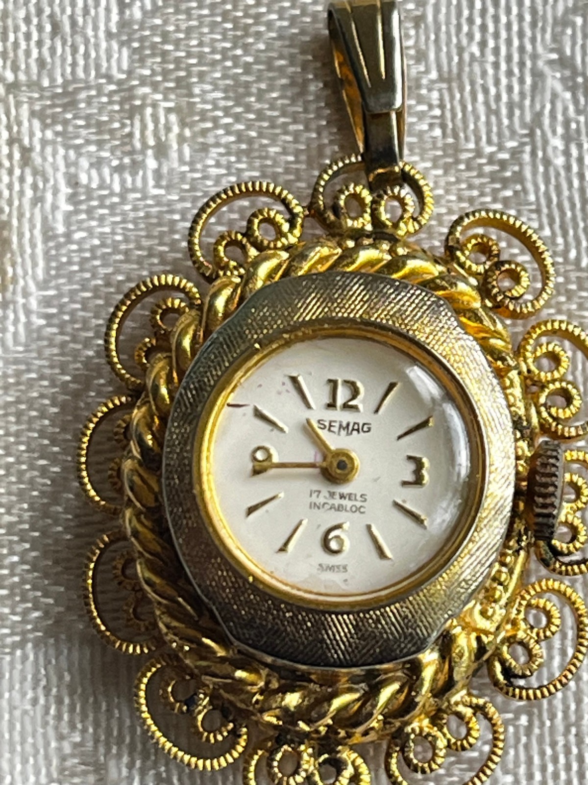 Vintage Semag 17-Jewel Incabloc Mechanical Cameo Pendant  Watch -Swiss - Working