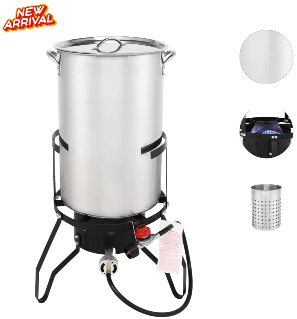 50 Qt Stainless Steel Pot Outdoor Propane Seafood Crab Shrimp Boil Steamer Kit