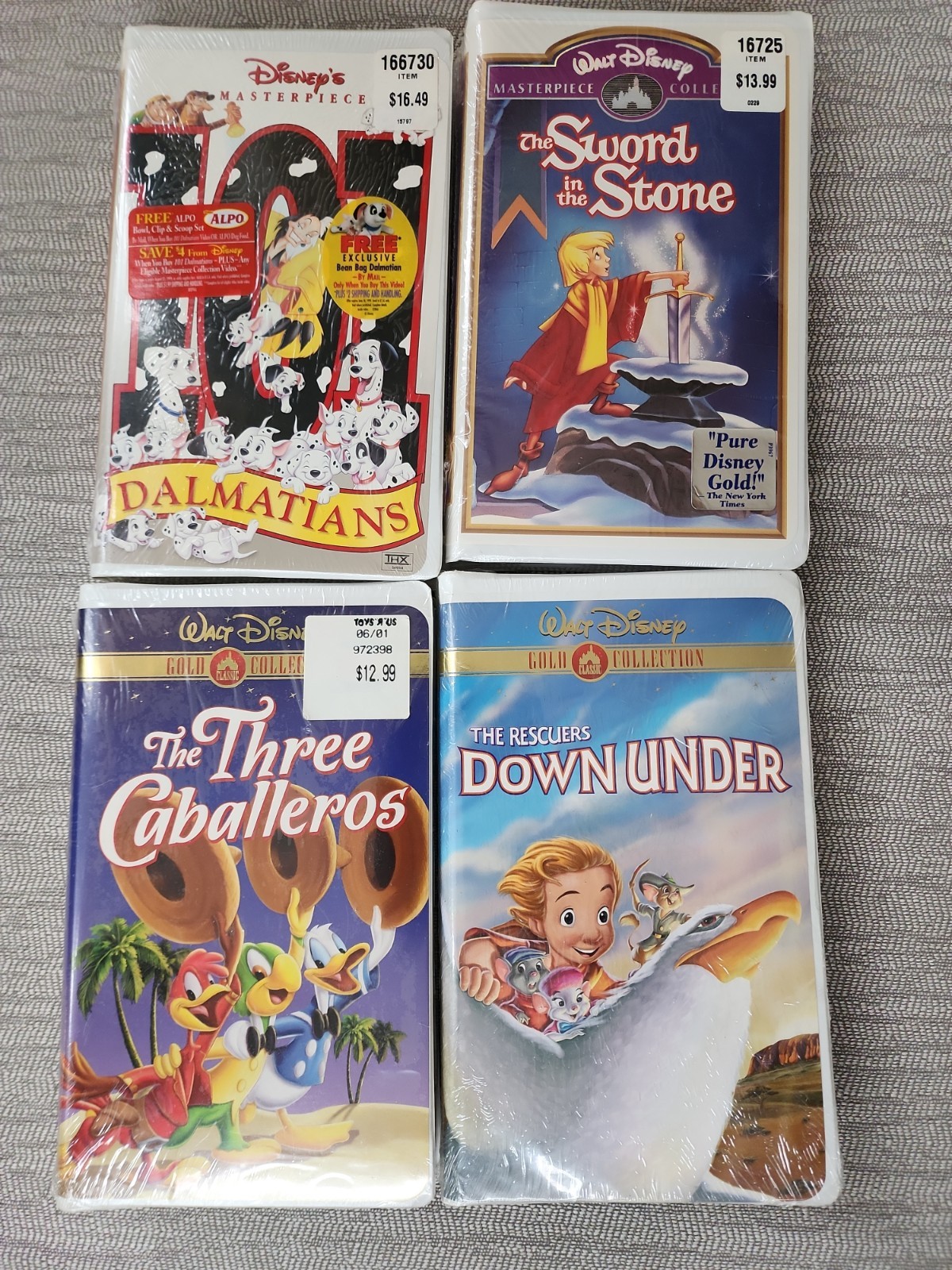 4 X Walt Disney VHS Tapes SEALED New Sword Down Under Dalmatians Caballeros