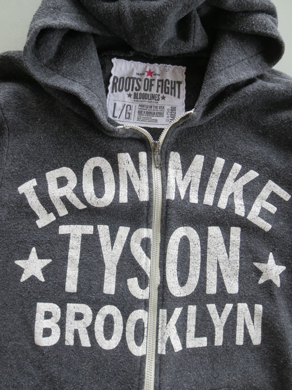 Roots of Fight Bloodlines Iron Mike Tyson Brooklyn Gray Hooded Sweatshirt sz L