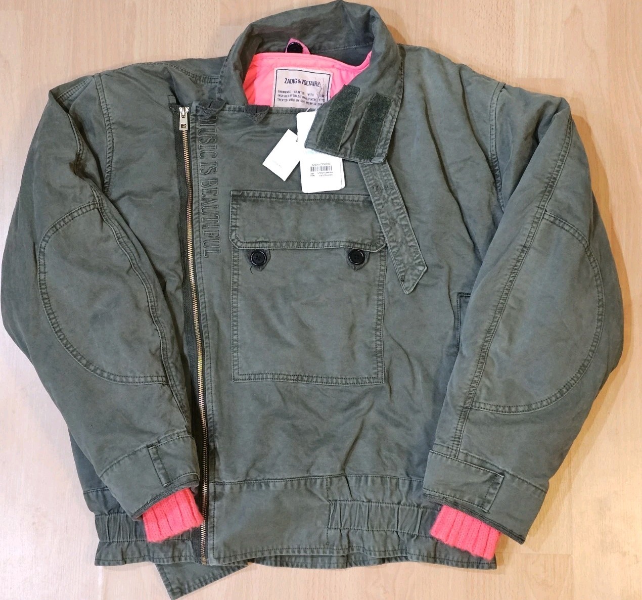 New W/ Tag - ZADIG & VOLTAIRE Women\'s  Denim Jeans Jacket Shirt Size M Pink Kaki