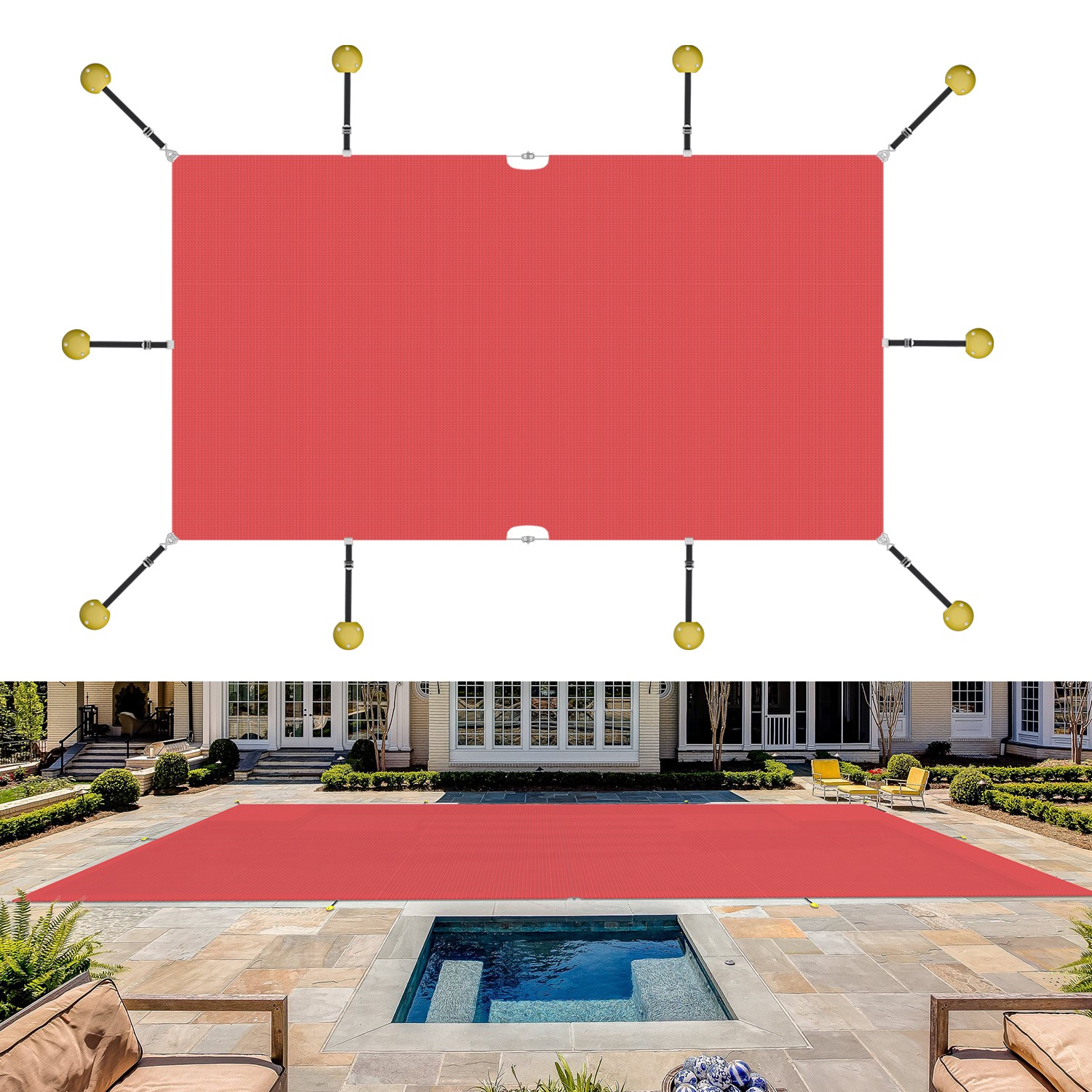 8-24ft Red Swimming Pool Cover Rectangle Heavy Duty Net Mesh Pool Safety Cover