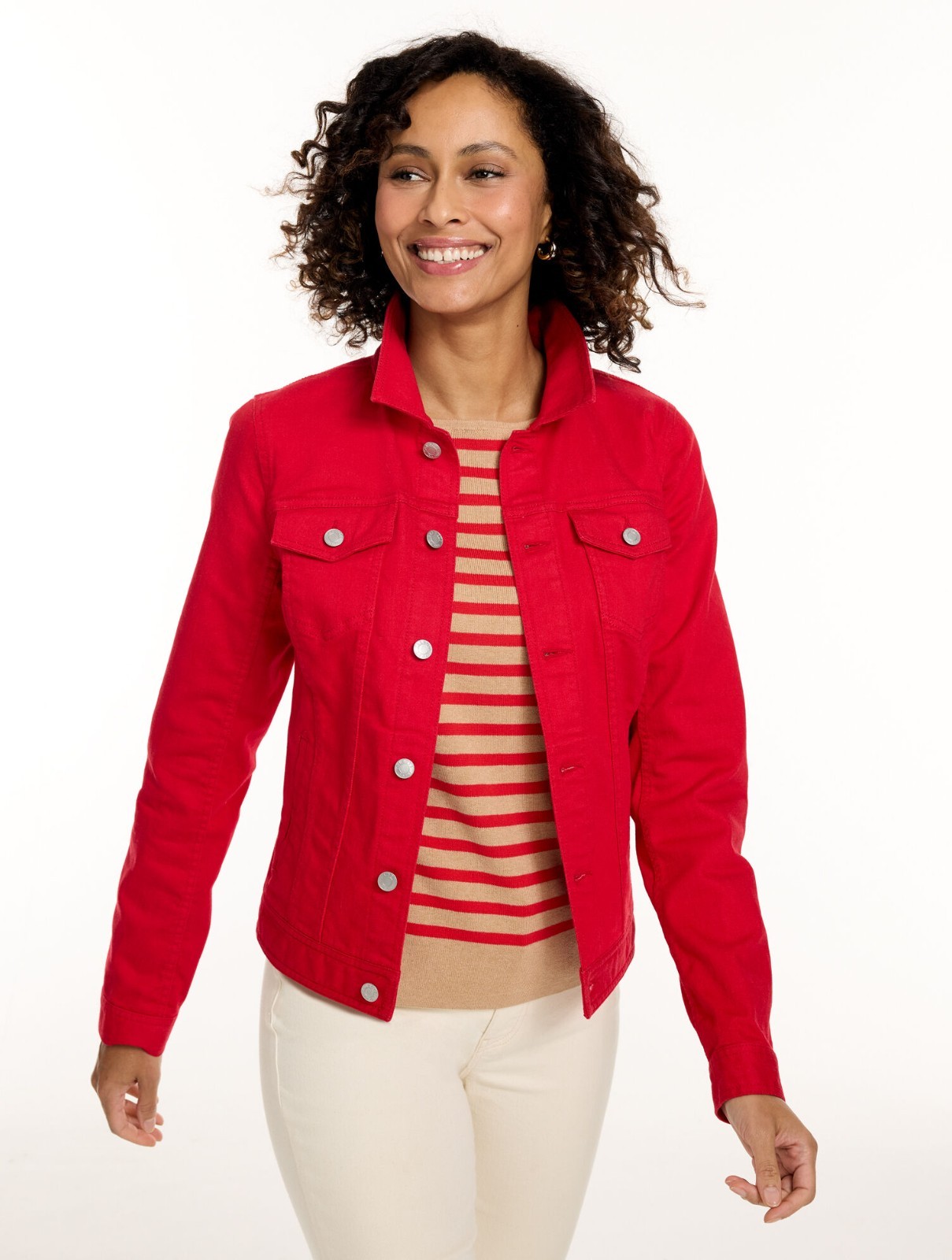 Classic Jean Jacket - Solids  at Talbots, NWT $129, color RED POP , all size