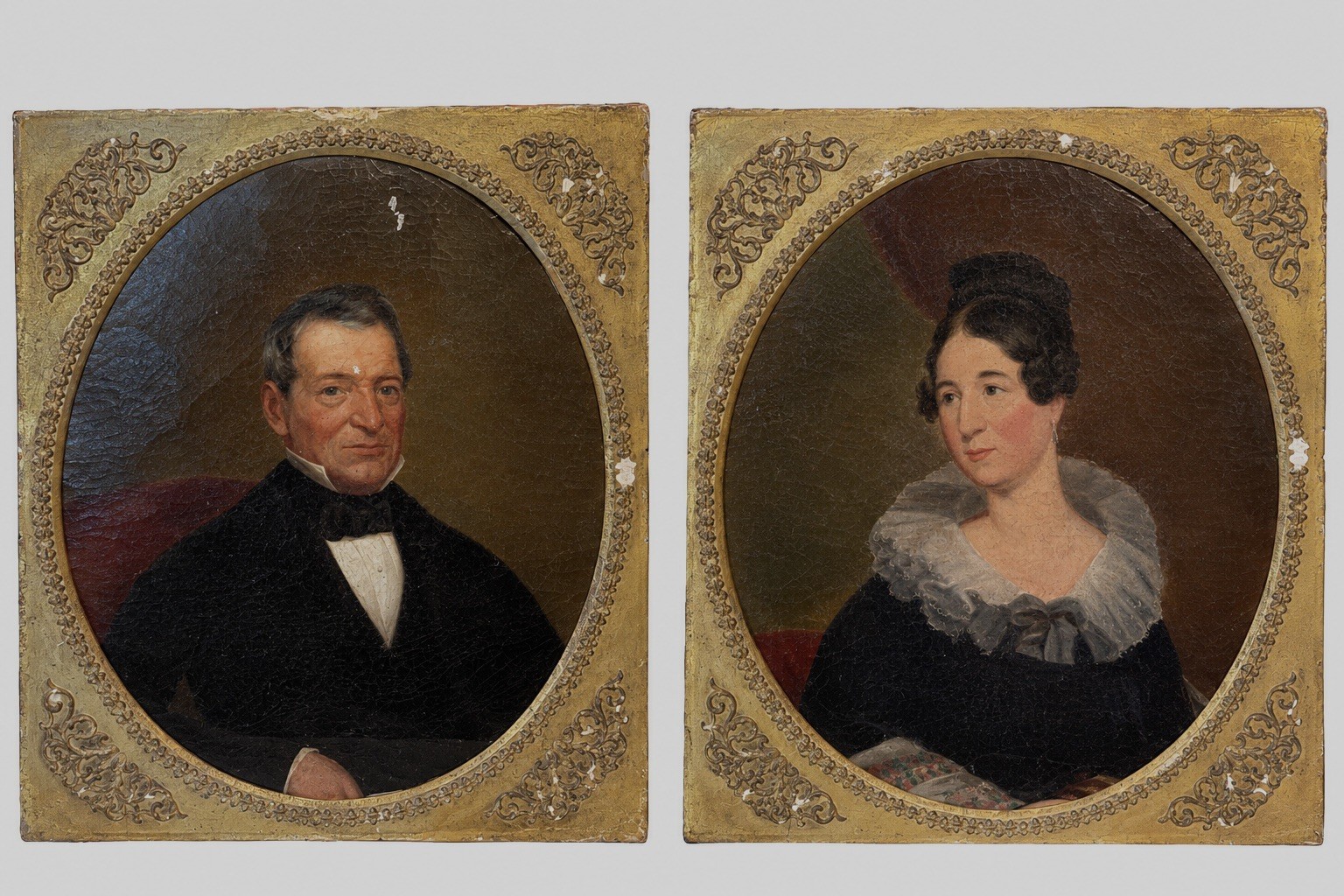 Antique Early American 19thC Pair of Portraits -Oil On Canvas - Abner & Ann Webb Antique Early American 19thC Pair of Portraits -Oil On Canvas - Abner & Ann Webb
