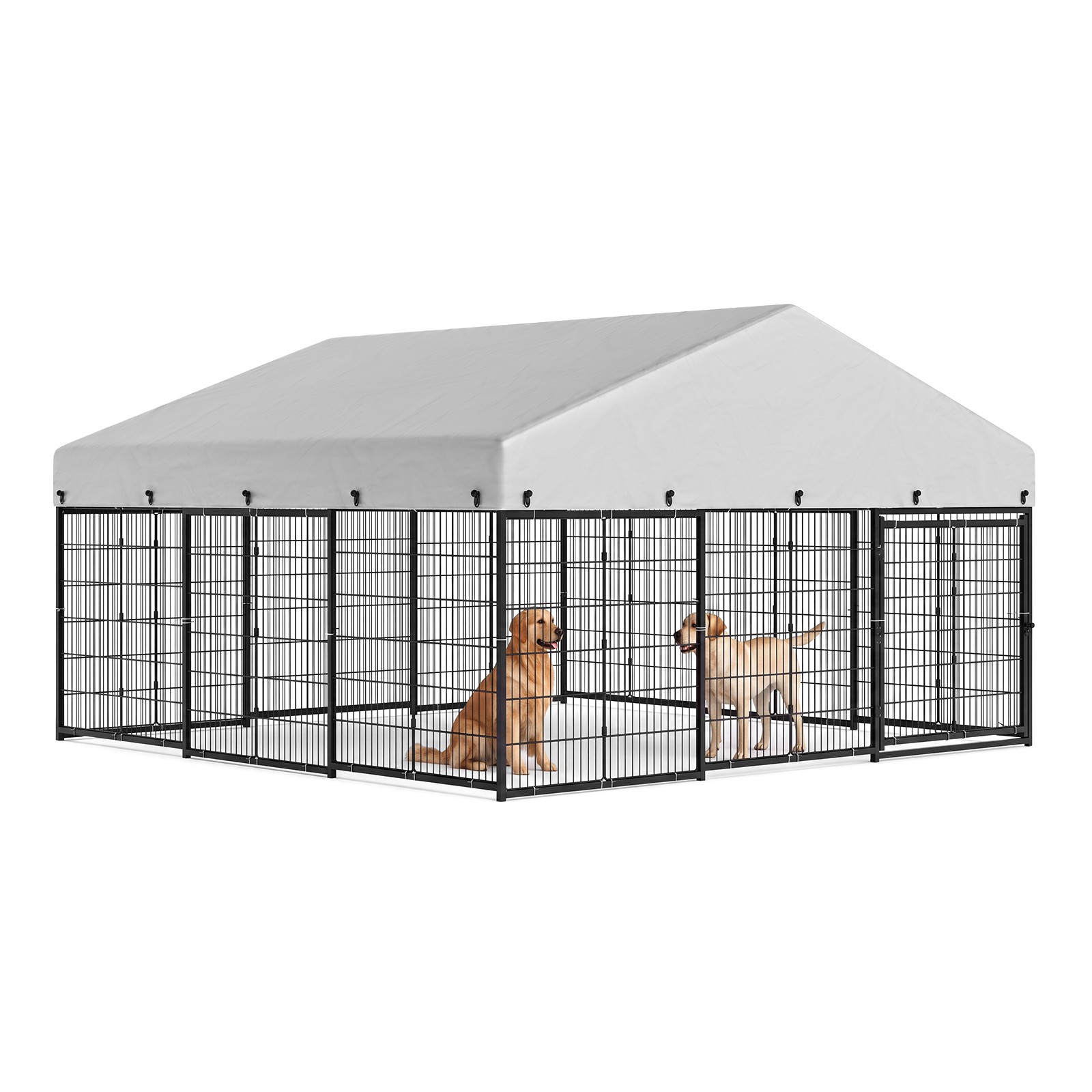 Garvee 10x10x6 ft Large Metal Dog Kennel Outdoor PE Cover Lockable Galvanized