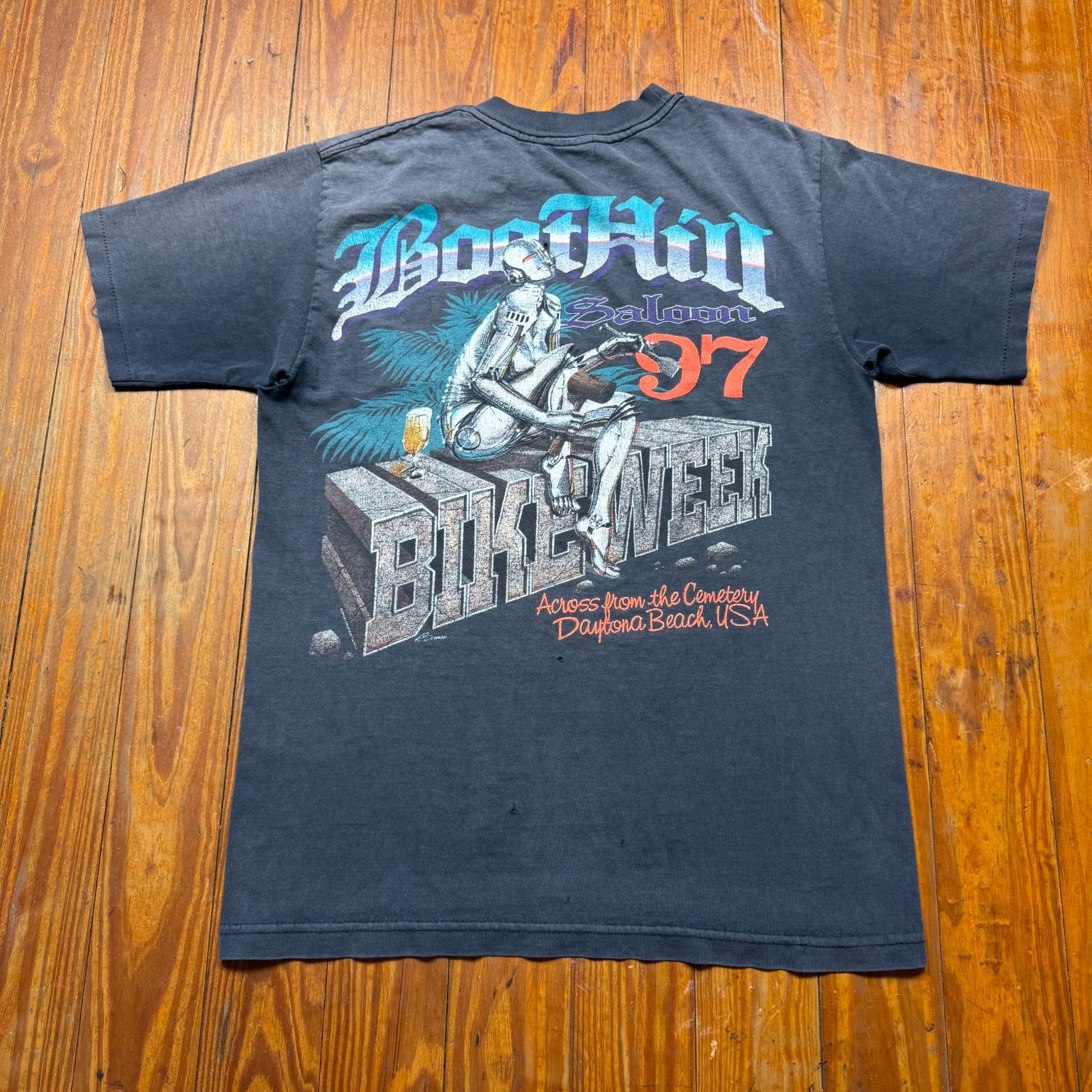 Vintage 1997 Boot Hill Saloon Bike Week Sorayama Shirt Mens Medium Faded 90s