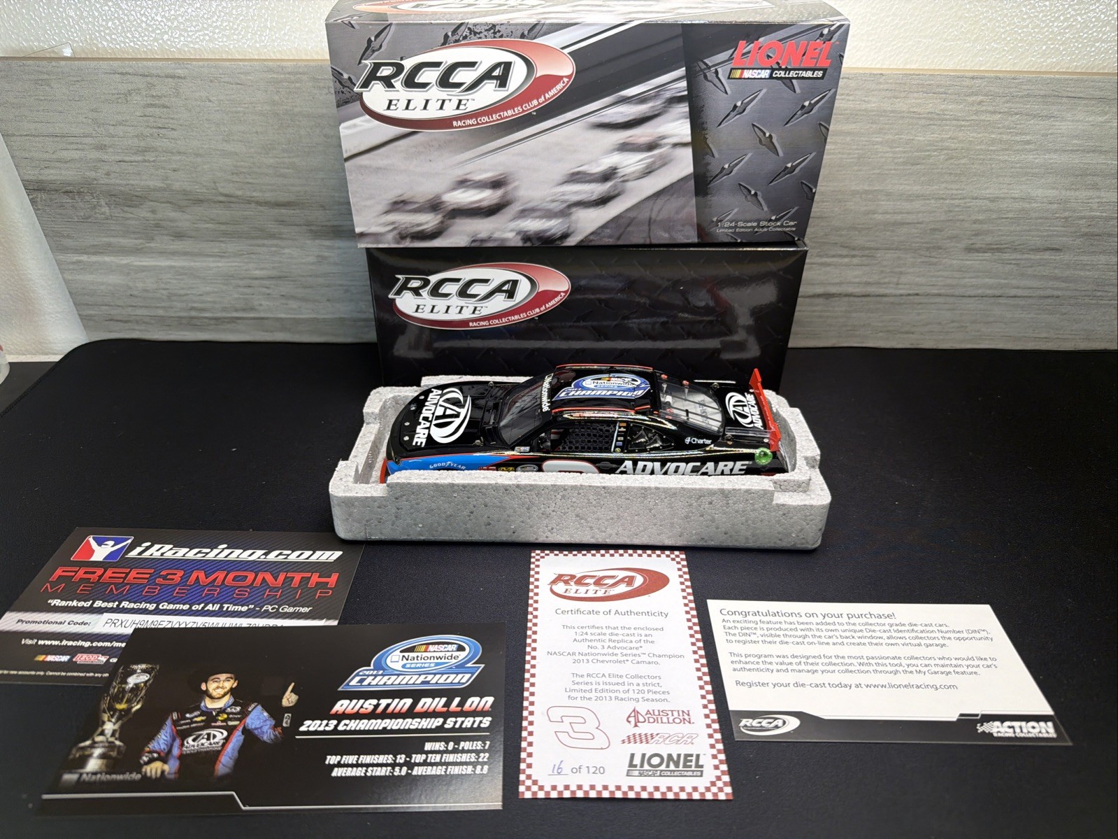 2013 RCCA ELITE Austin Dillon Advocare 1/24 #16 Of 120 W/COA NEW 2013 RCCA ELITE Austin Dillon Advocare 1/24 #16 Of 120 W/COA NEW