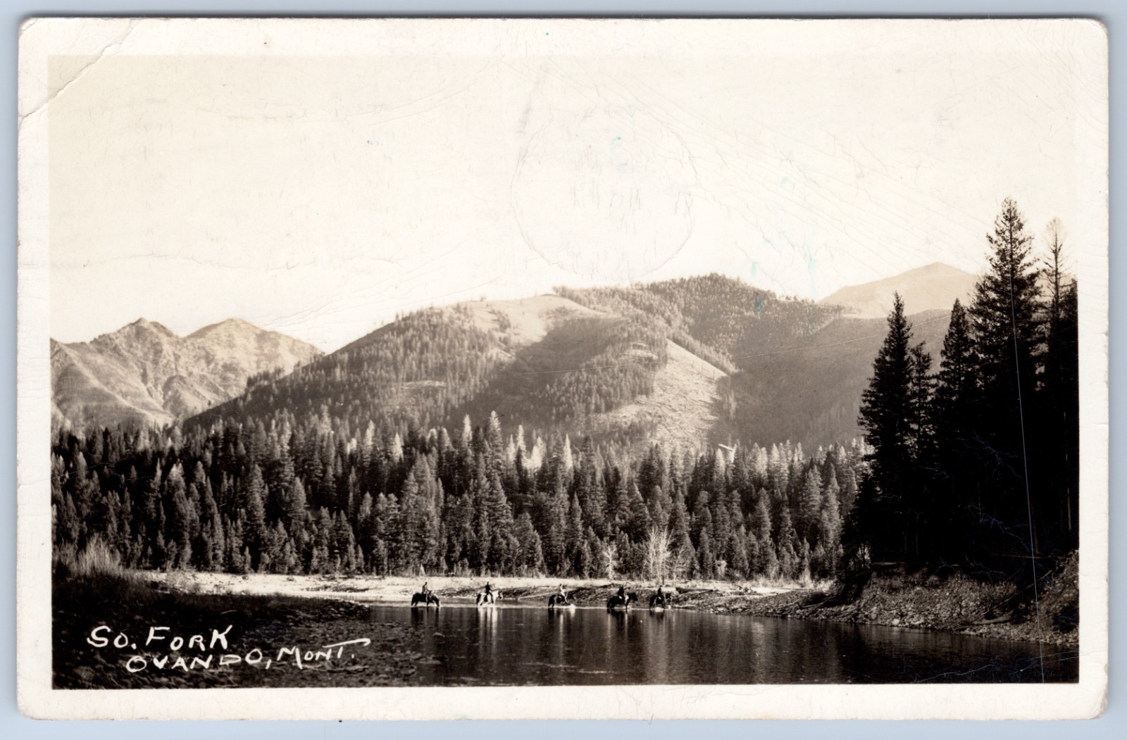 RPPC Montana Ovando South Fork Horseback Riders Real Photo c1944 Postcard