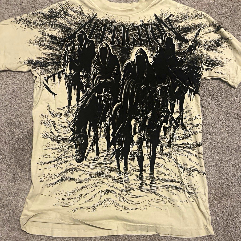 Affliction Live Fast Men\'s S Beige Grim Reaper Graphic Crew Neck Cotton Tee Affliction Live Fast Men\'s S Beige Grim Reaper Graphic Crew Neck Cotton Tee