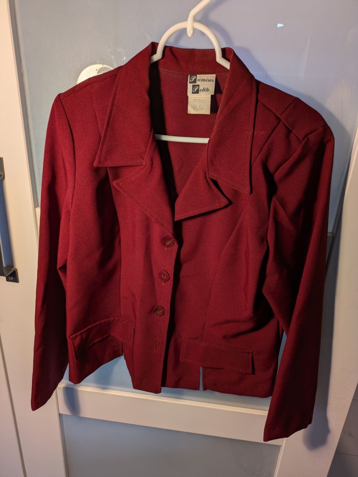 Vintage Promises Petite Womens Burgundy Blazer Jacket Size 14P              11-7